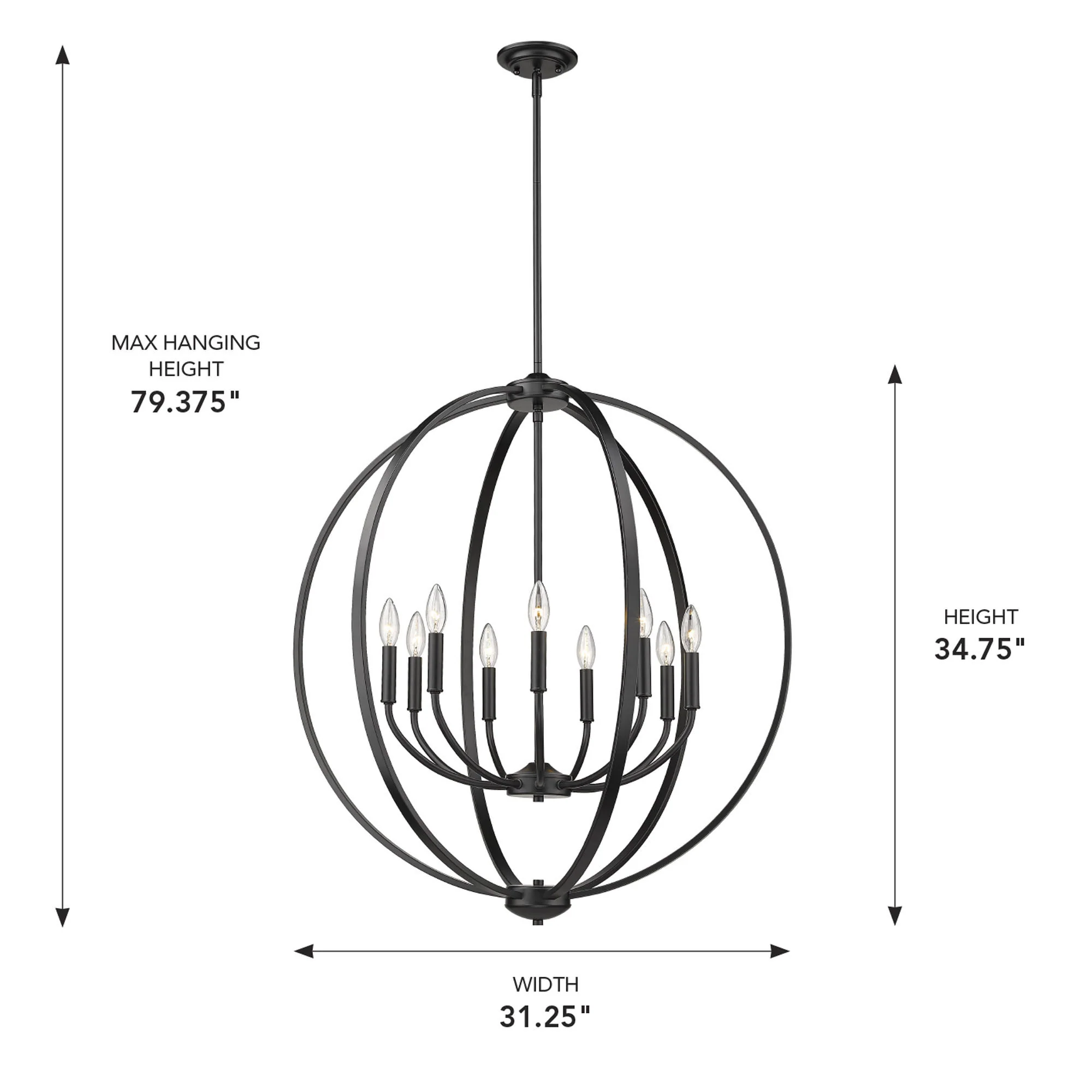 Colson 9-light Chandelier in Matte Black - Image 3