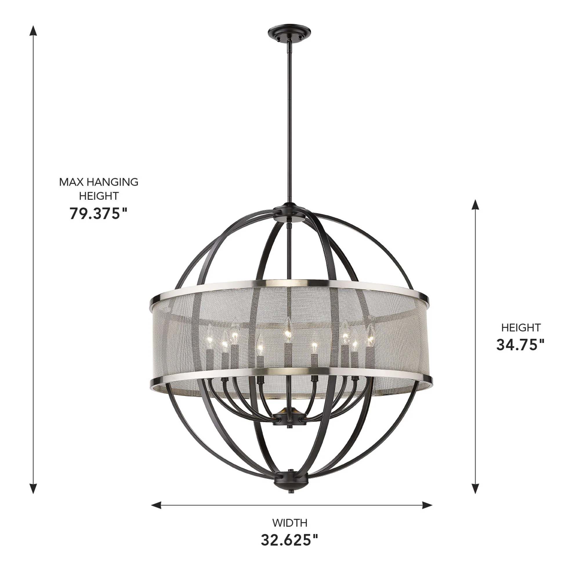 Colson 9-light Chandelier in Matte Black and Pewter shade - Image 4