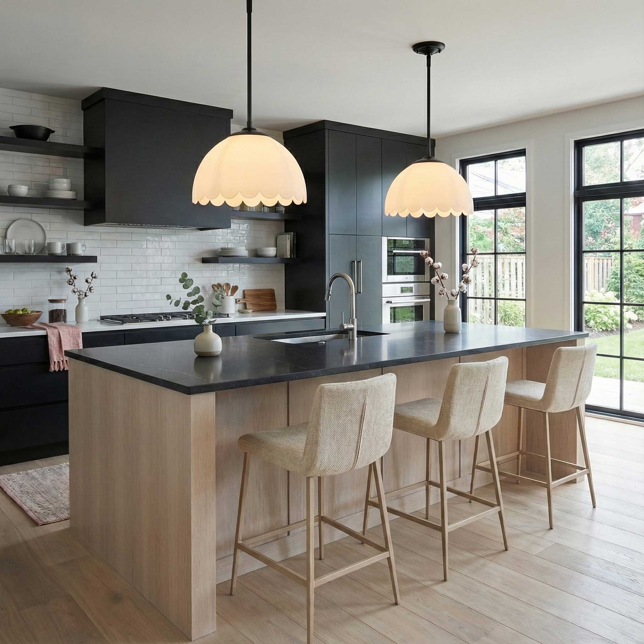 Dorinda 1-Light Pendant in Matte Black with Opal Glass - Image 6