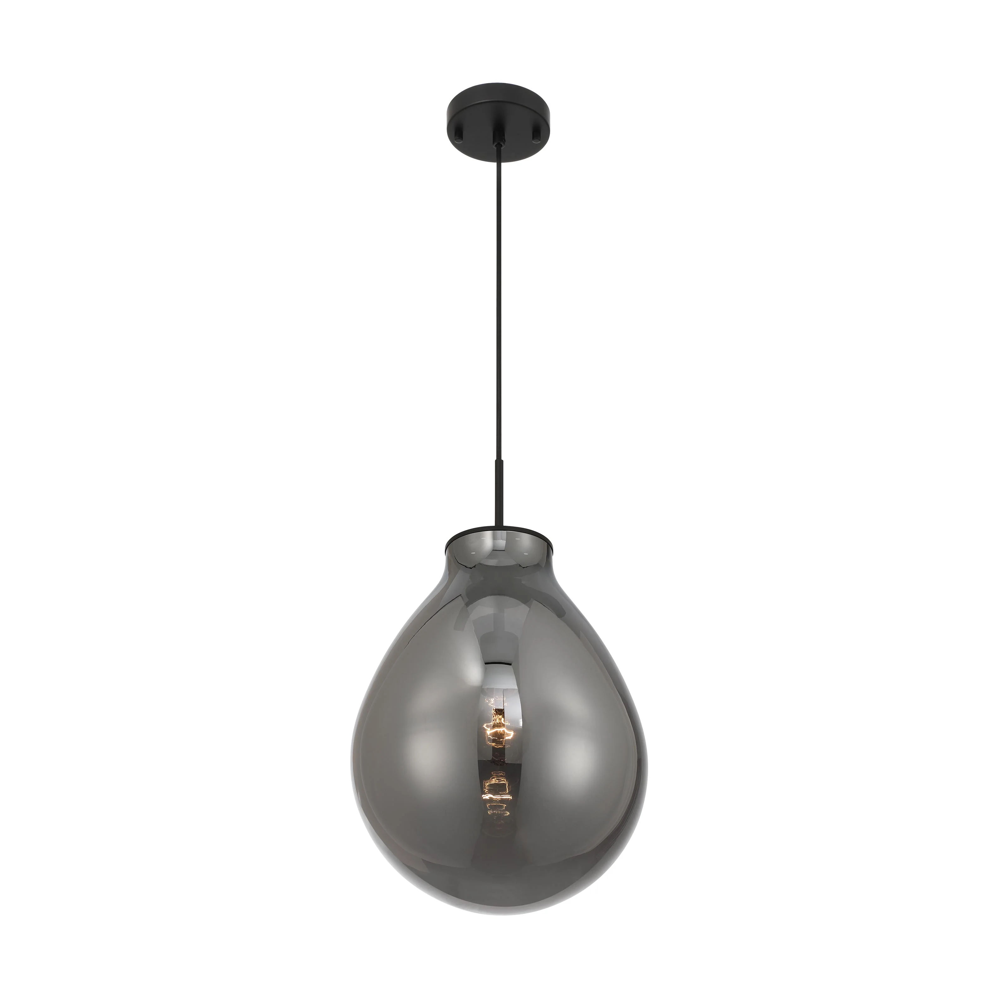 Drop 1-light Pendant in Matte Black and Smoke Plated Glass - Image 3