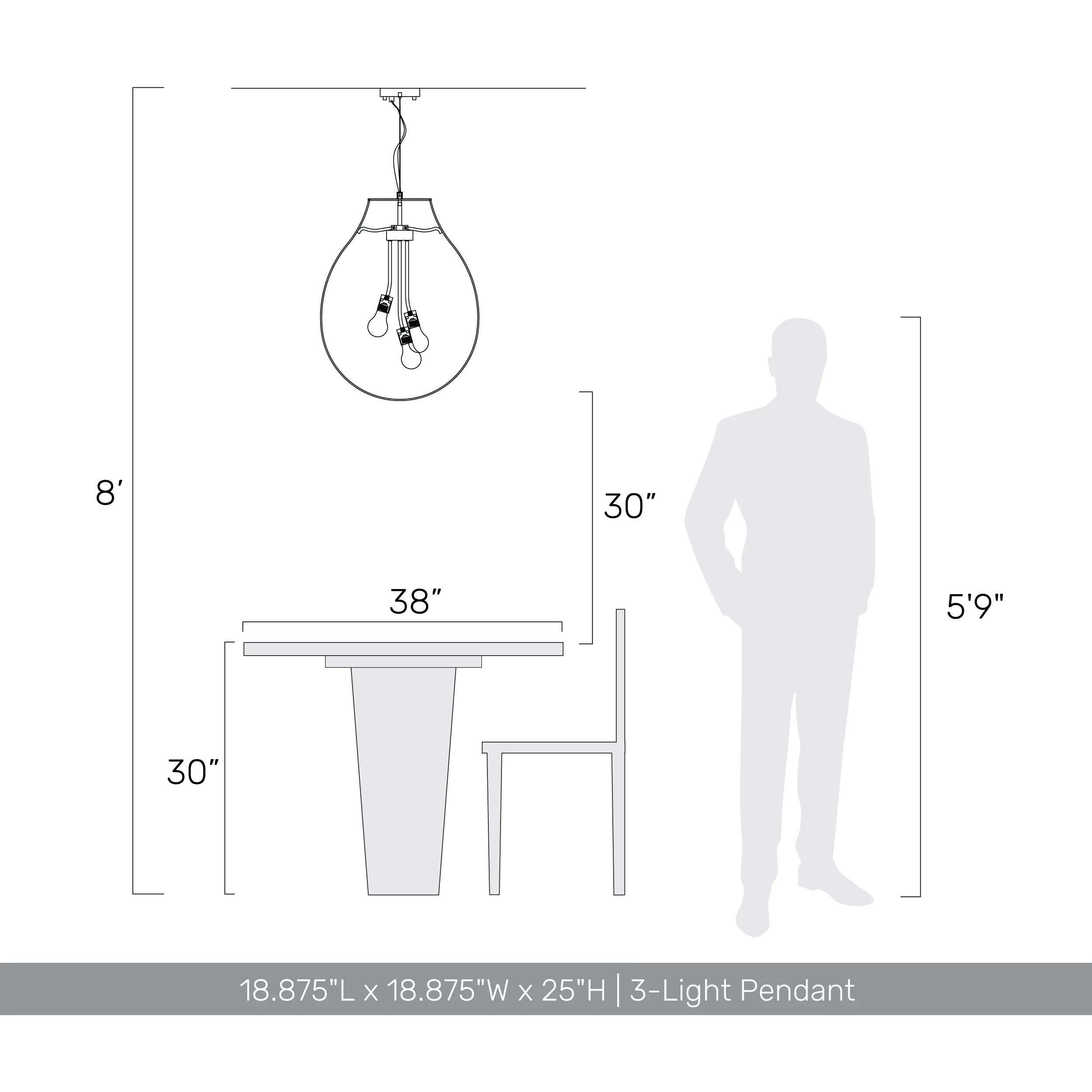 Drop 3-light Pendant in Brushed Champagne Brass and Clear Glass - Image 6