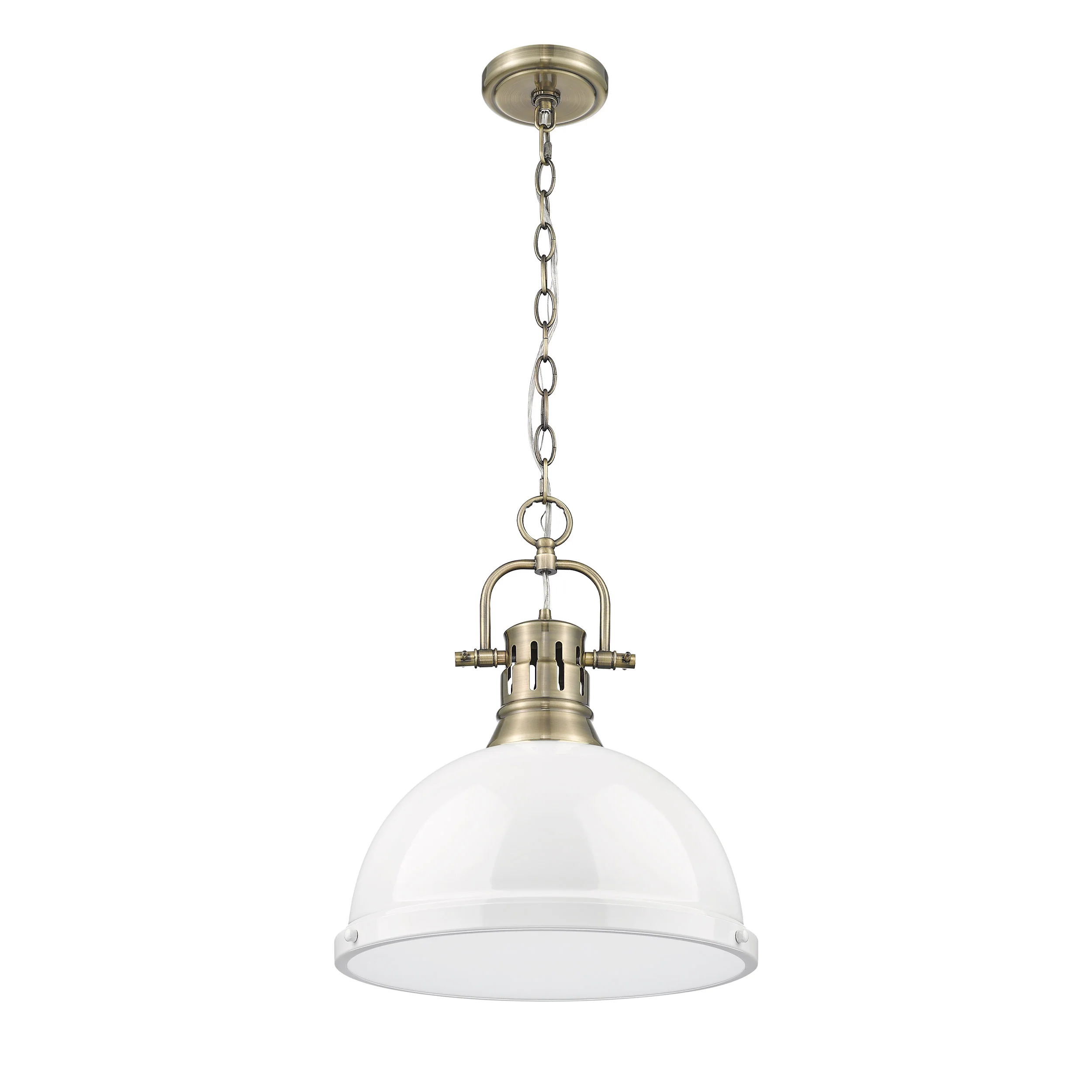 Duncan 1-light 14in Chain Hung Pendant in Aged Brass and White shade - Image 3