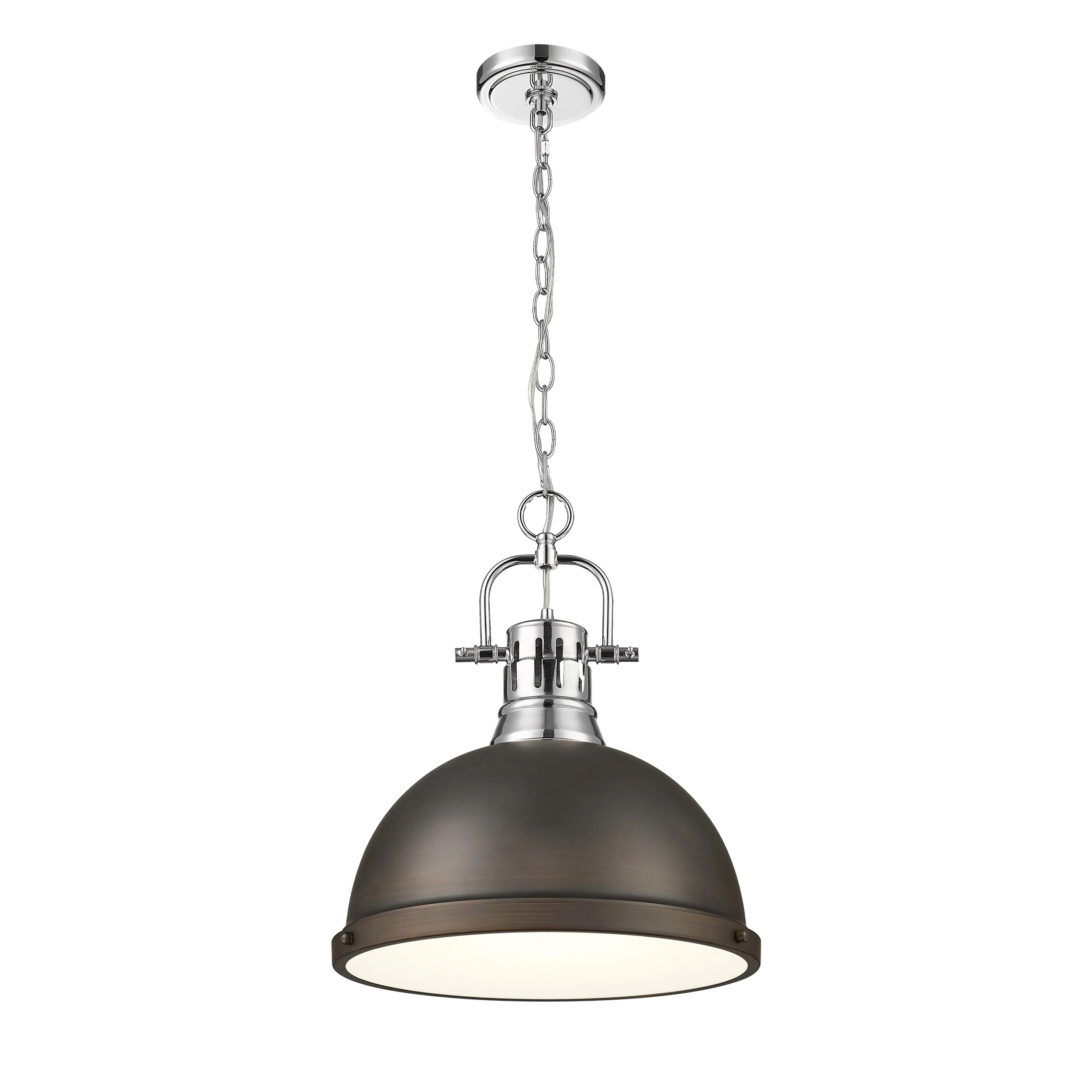 Duncan 1-light 14in Chain Hung Pendant in Chrome and Rubbed Bronze shade - Image 2