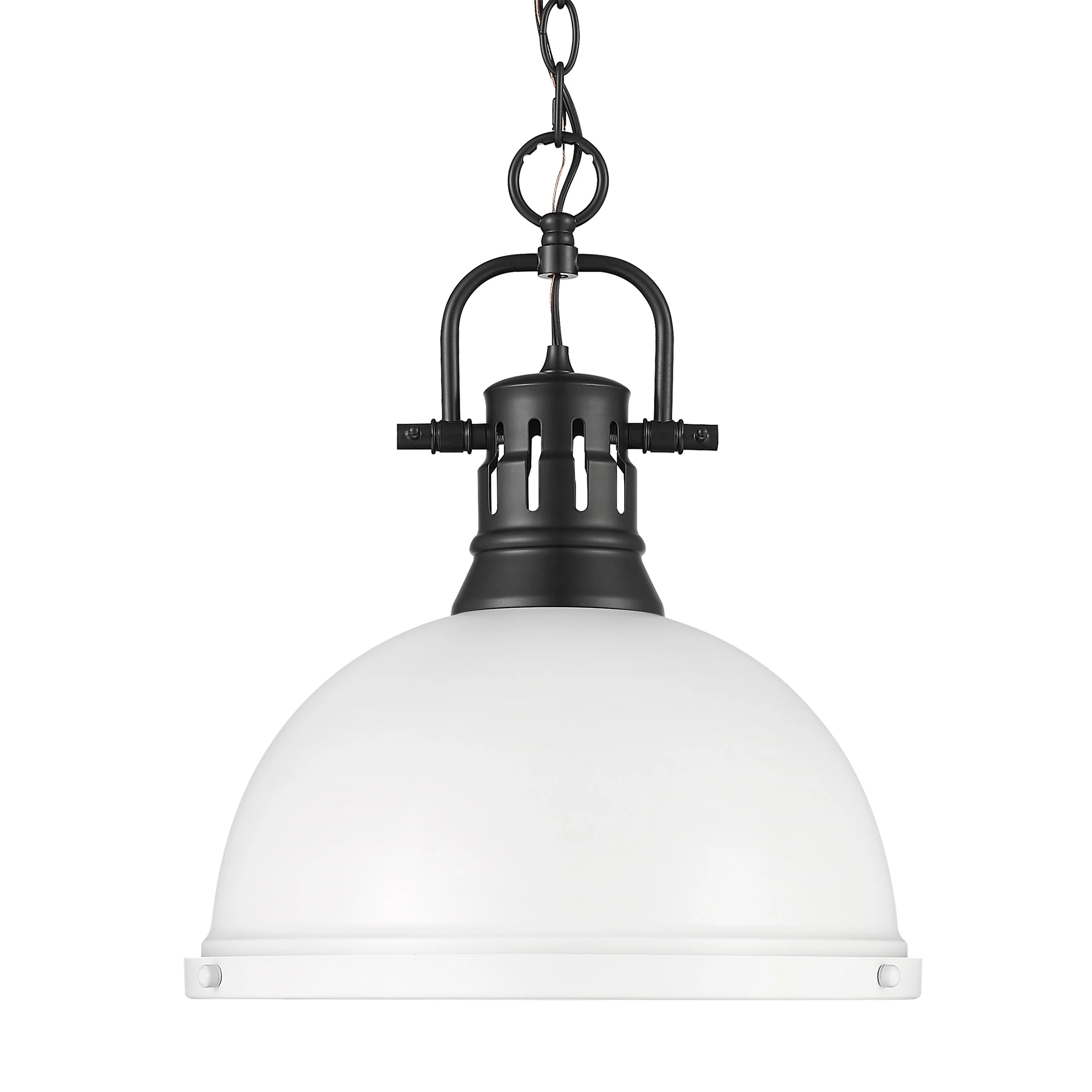 Duncan 1-light 14in Chain Hung Pendant in Matte Black and Matte White shade