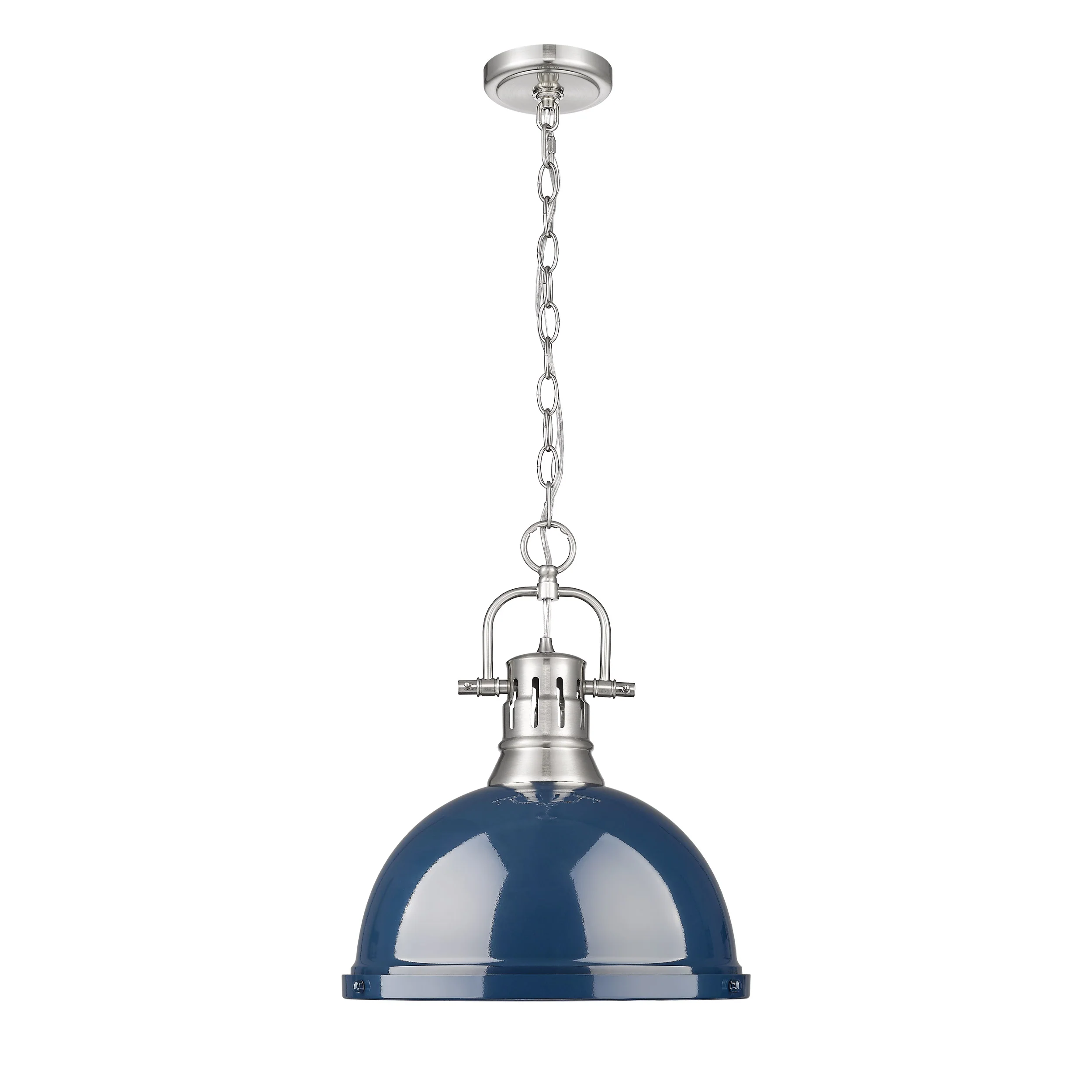 Duncan 1-light 14in Chain Hung Pendant in Pewter and Navy Blue shade - Image 4