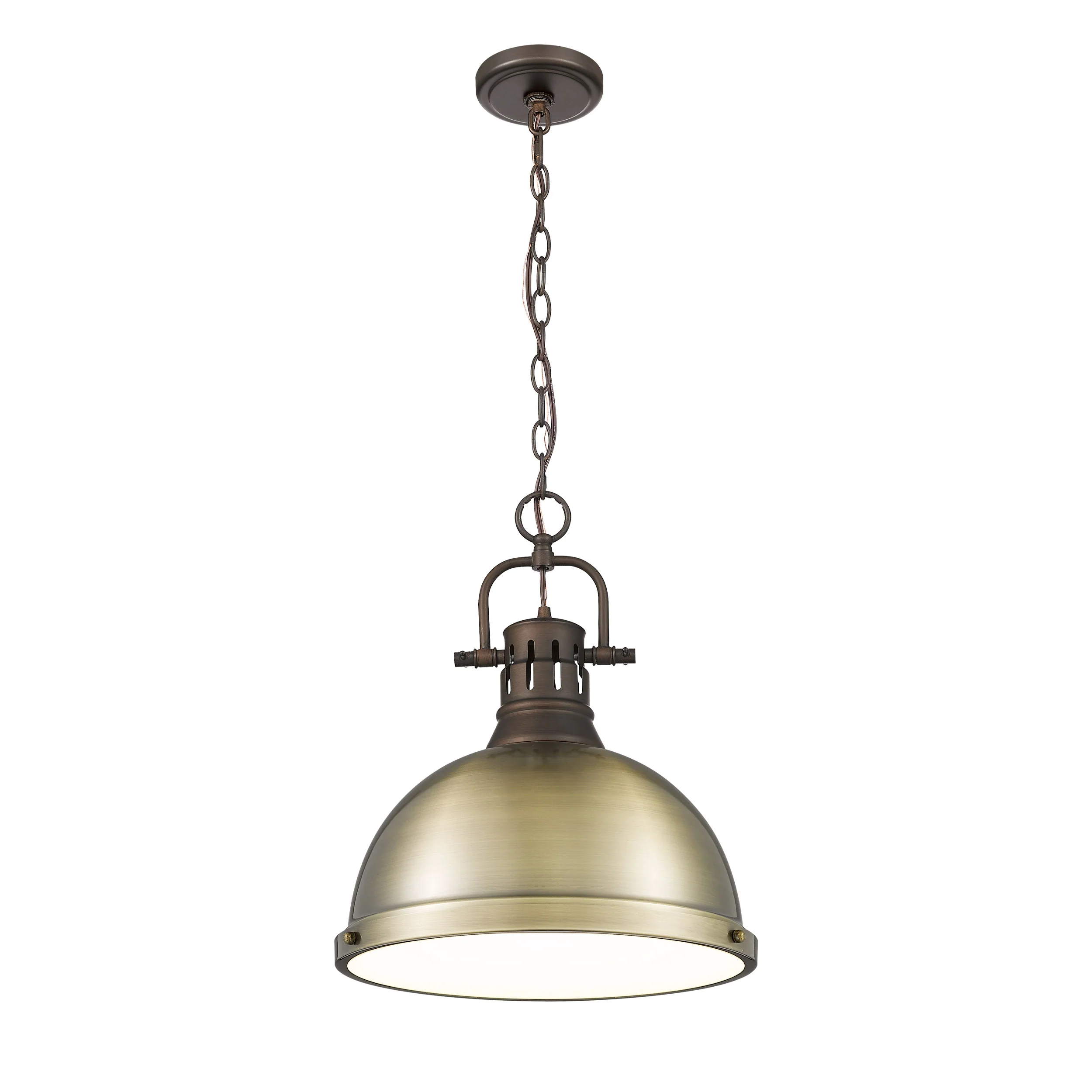 Duncan 1-light 14in Chain Hung Pendant in Rubbed Bronze and Aged Brass shade - Image 2