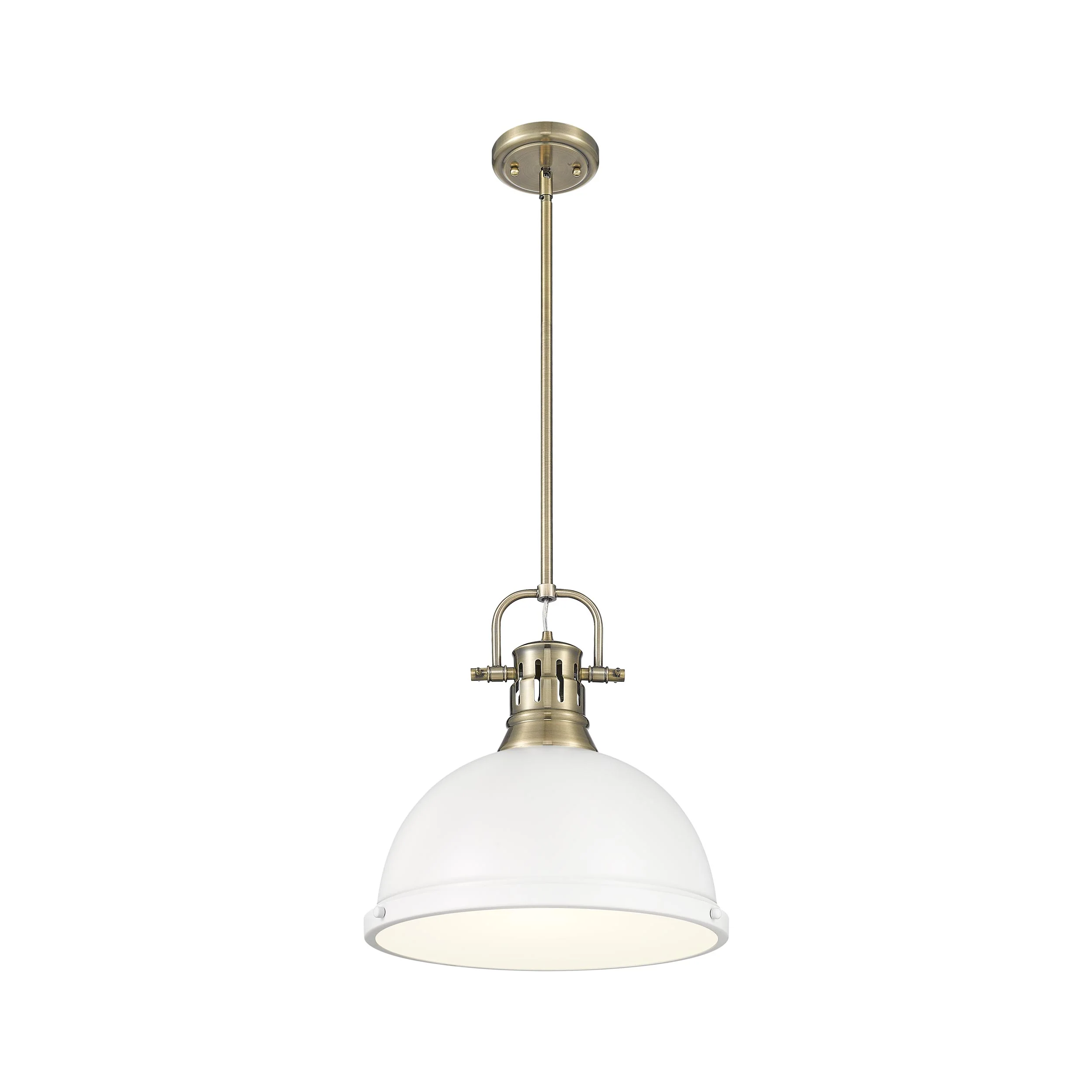Duncan 1-light 14in Rod Hung Pendant in Aged Brass and Matte White shade - Image 2