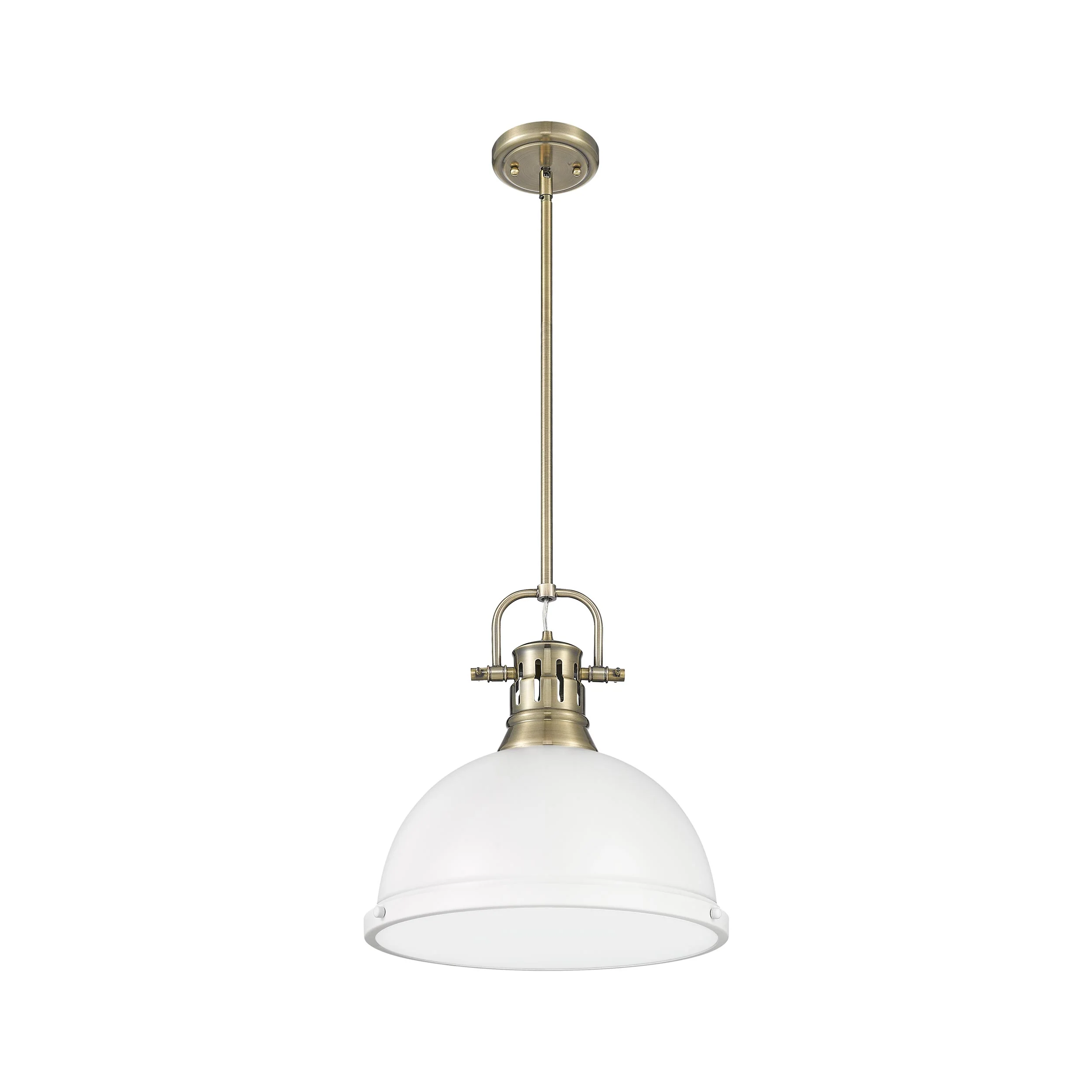 Duncan 1-light 14in Rod Hung Pendant in Aged Brass and Matte White shade - Image 3