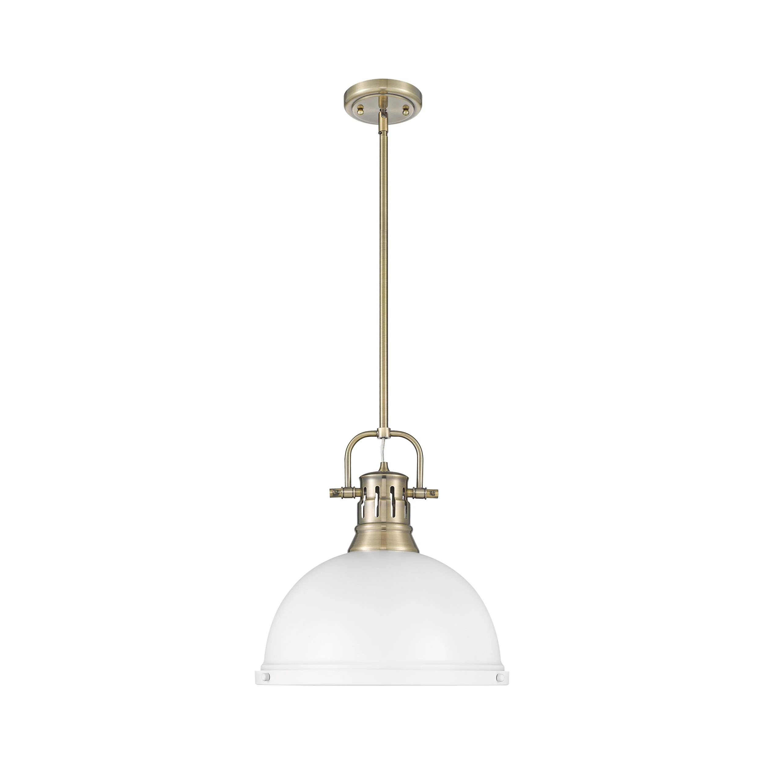 Duncan 1-light 14in Rod Hung Pendant in Aged Brass and Matte White shade - Image 4