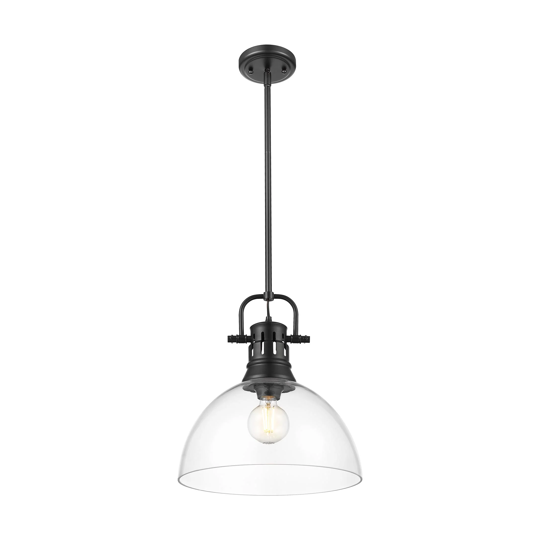 Duncan 1-light 14in rod hung Pendant in Matte Black and Clear Glass - Image 2