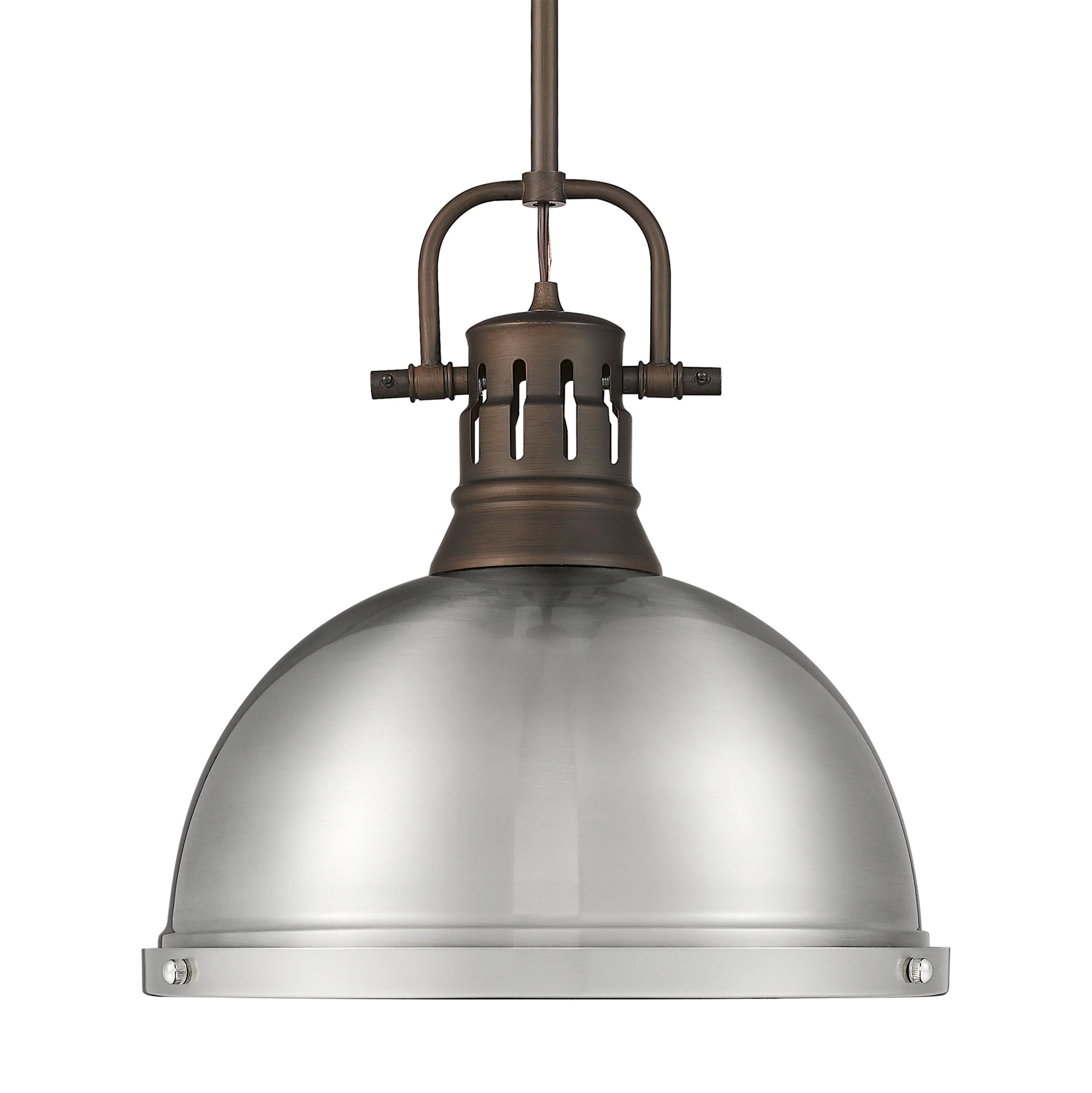 Duncan 1-light 14in Rod Hung Pendant in Rubbed Bronze and Pewter shade - Image 2