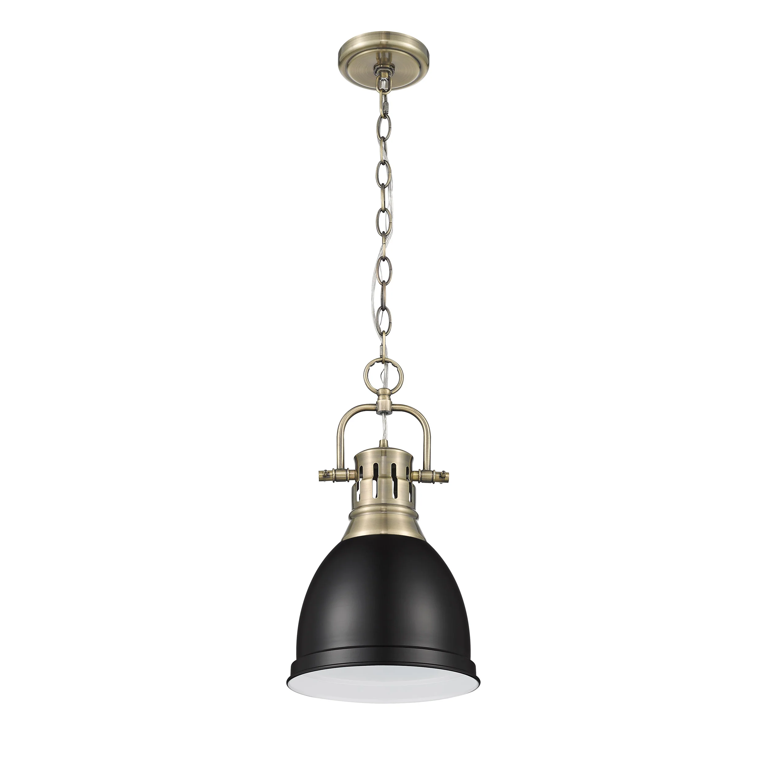 Duncan 1-light 9in Chain Hung Pendant in Aged Brass and Matte Black shade - Image 3