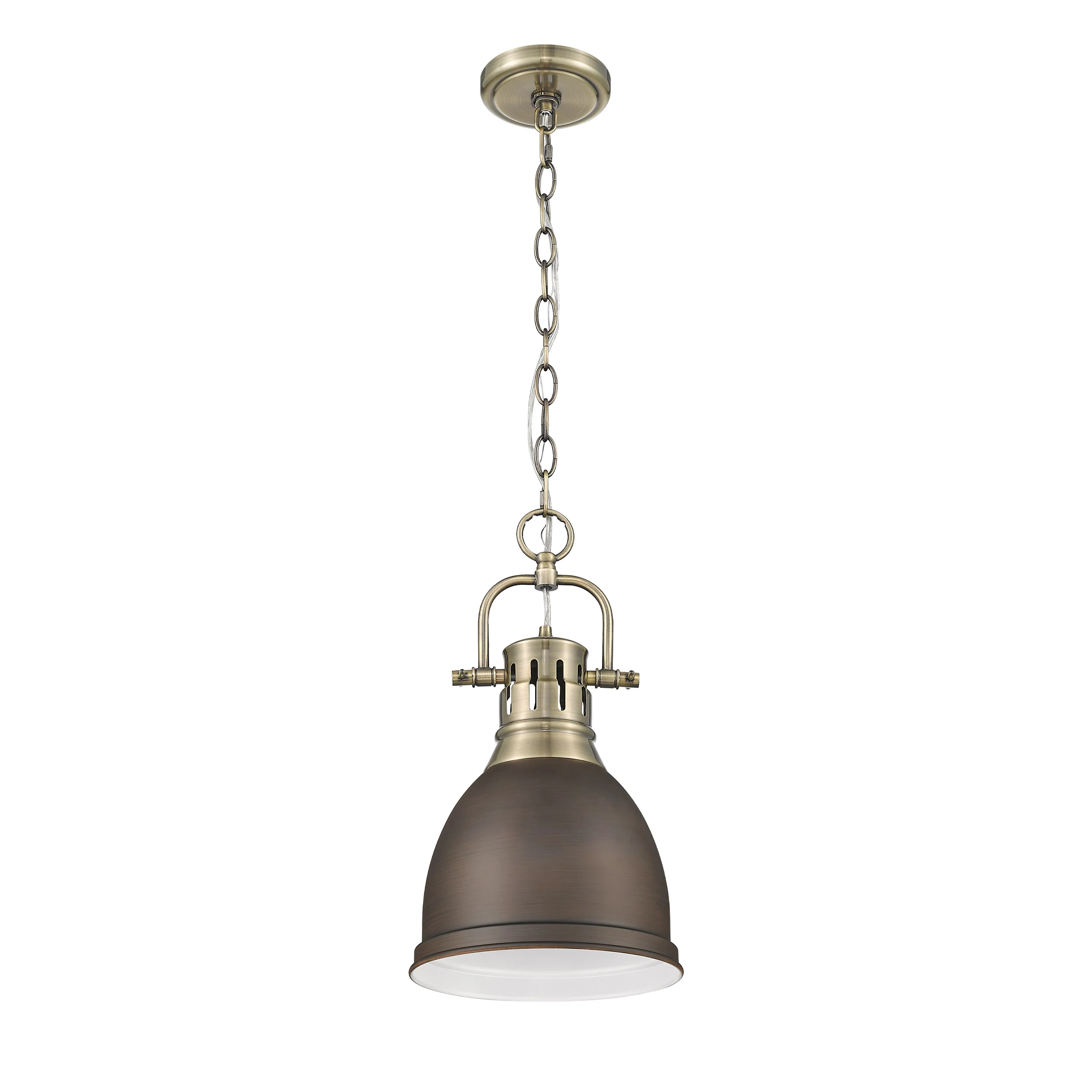 Duncan 1-light 9in Chain Hung Pendant in Aged Brass and Rubbed Bronze shade - Image 2