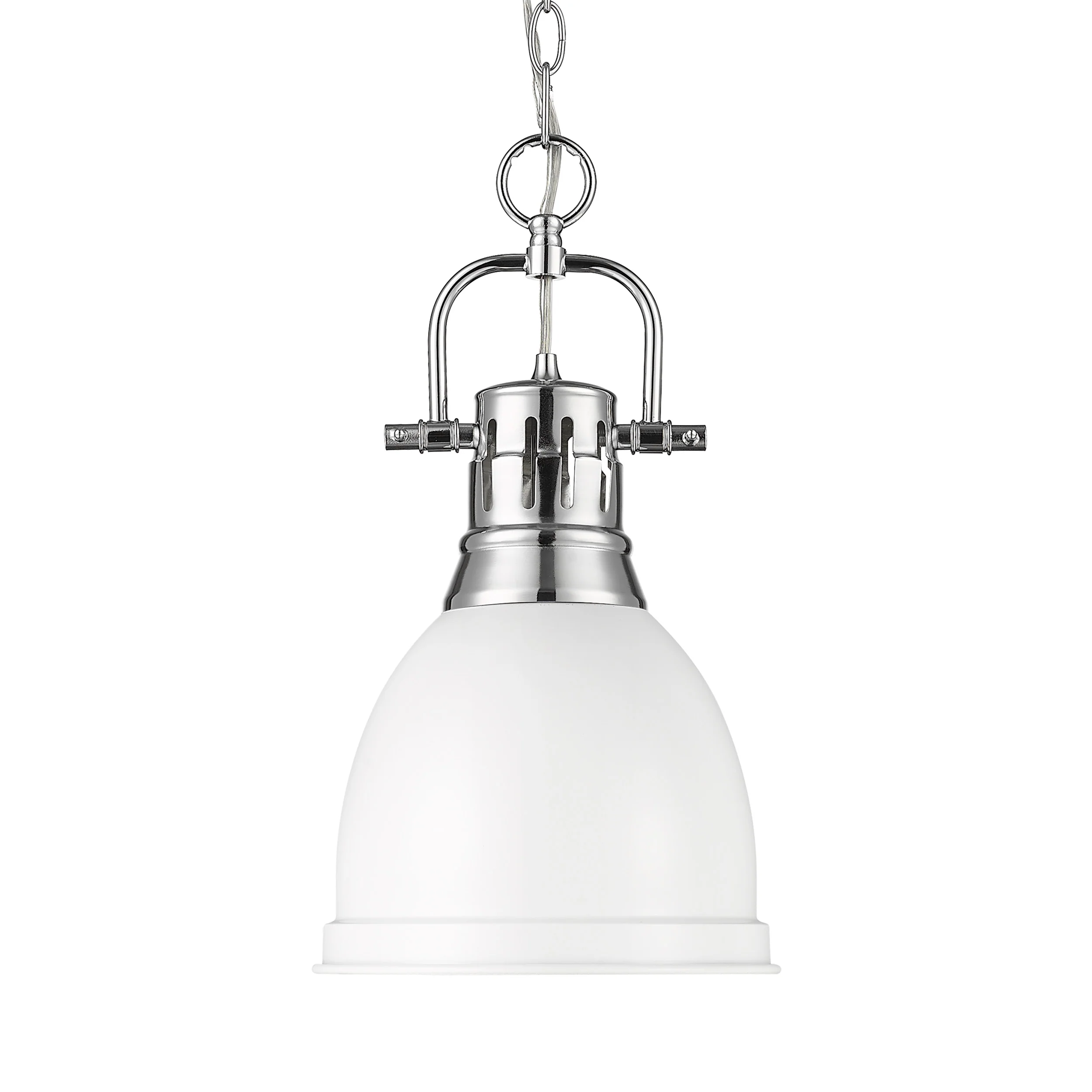 Duncan 1-light 9in Chain Hung Pendant in Chrome and Matte White shade