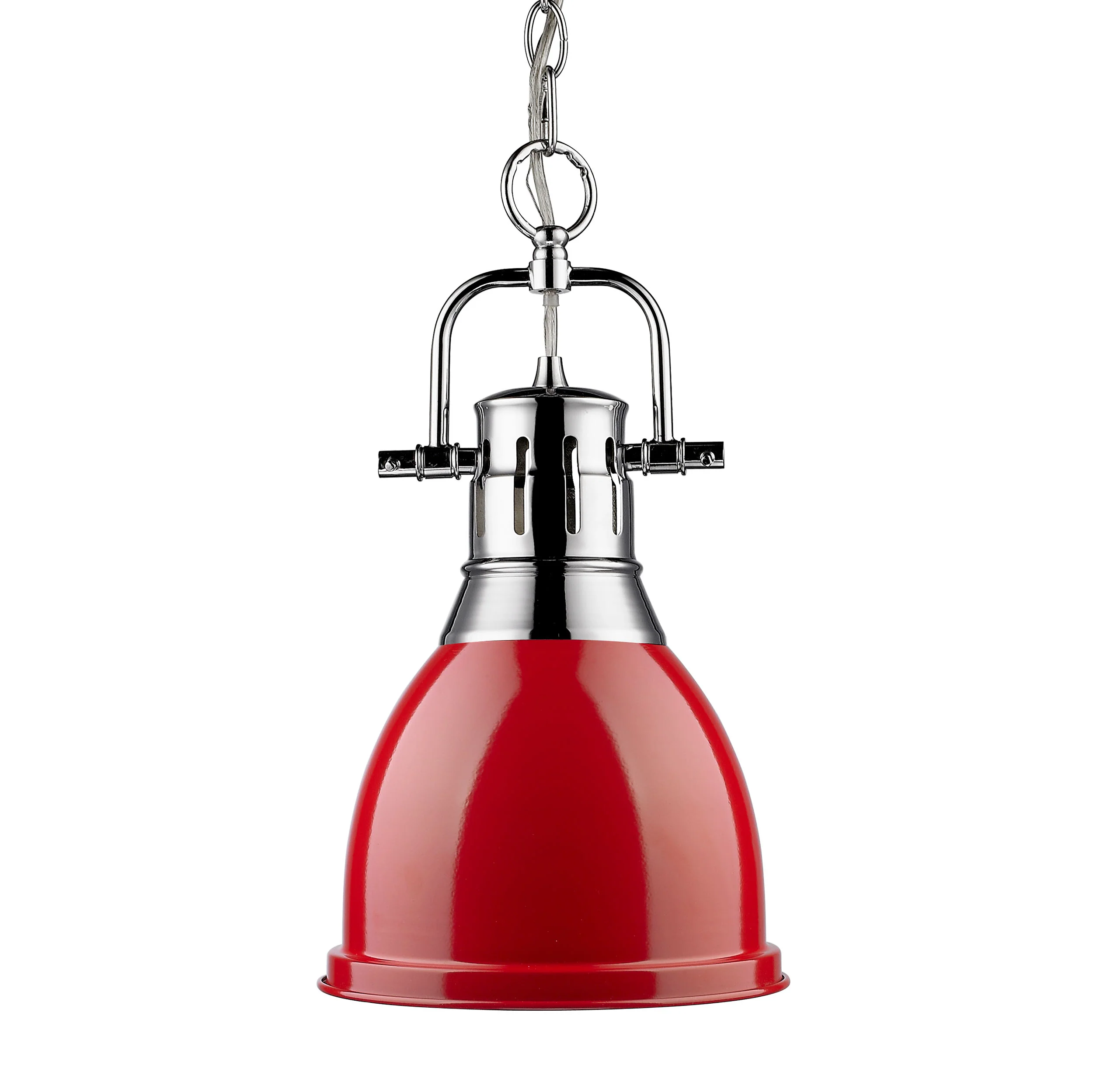 Duncan 1-light 9in Chain Hung Pendant in Chrome and Red shade