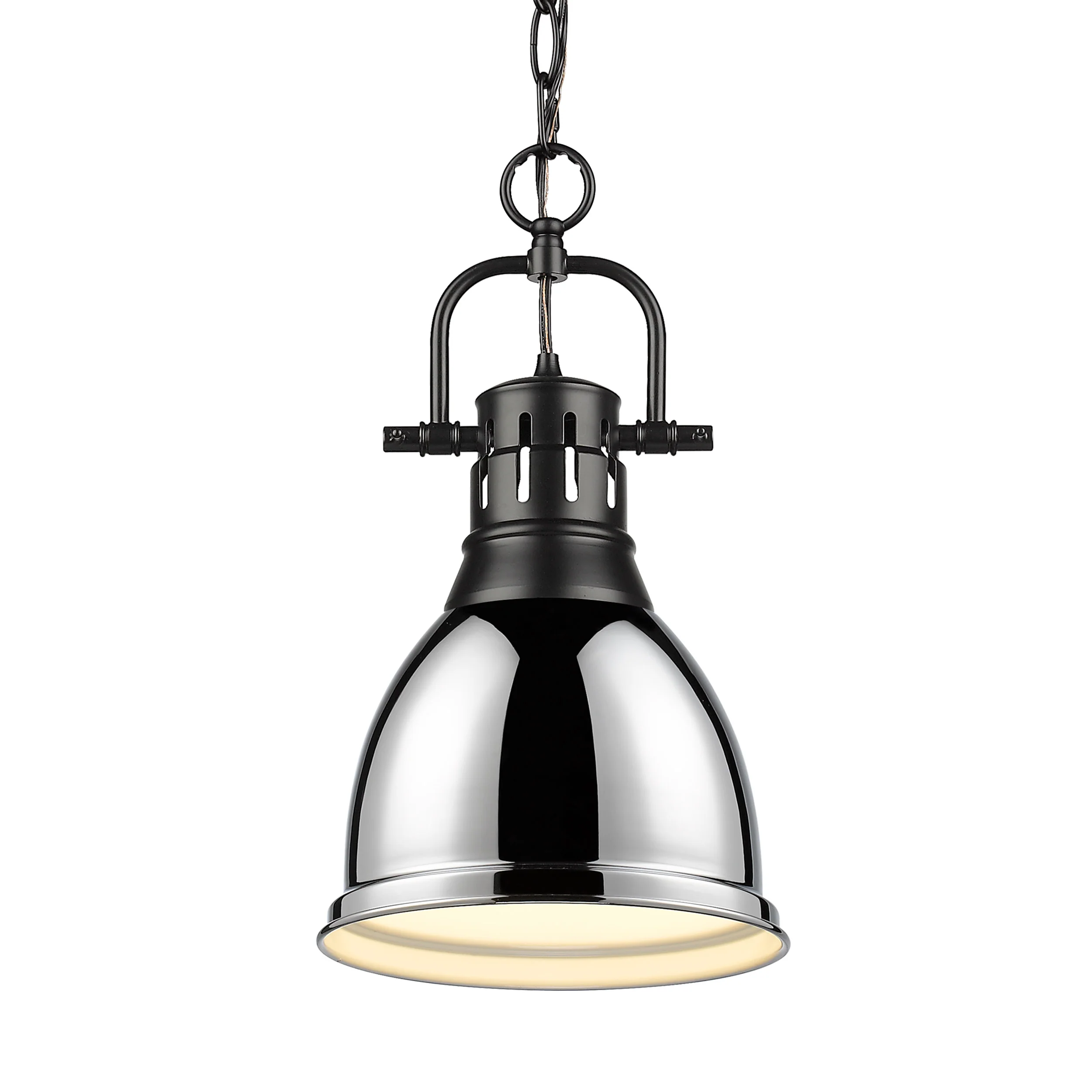 Duncan 1-light 9in Chain Hung Pendant in Matte Black and Chrome shade