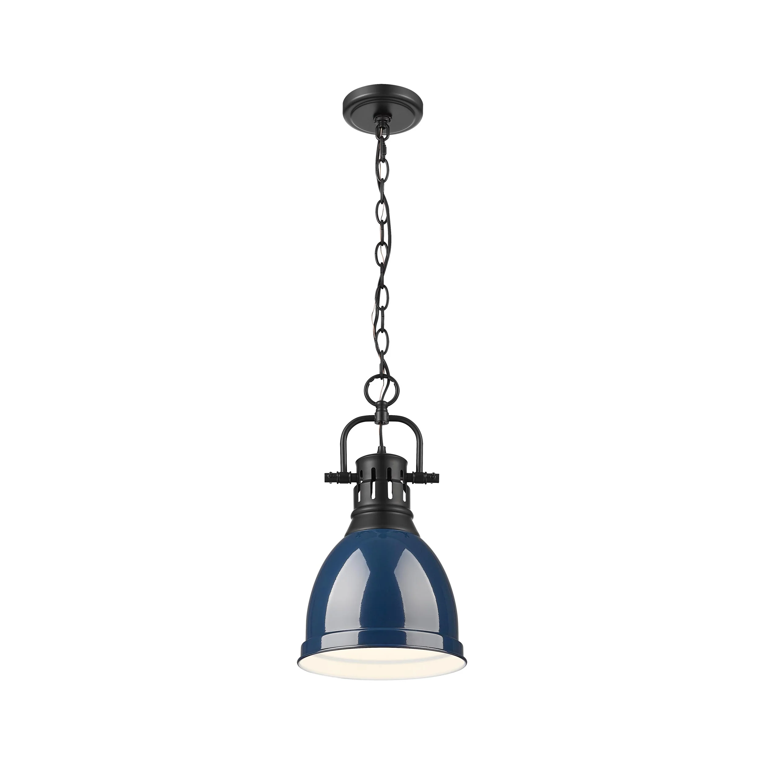 Duncan 1-light 9in Chain Hung Pendant in Matte Black and Navy Blue shade - Image 2