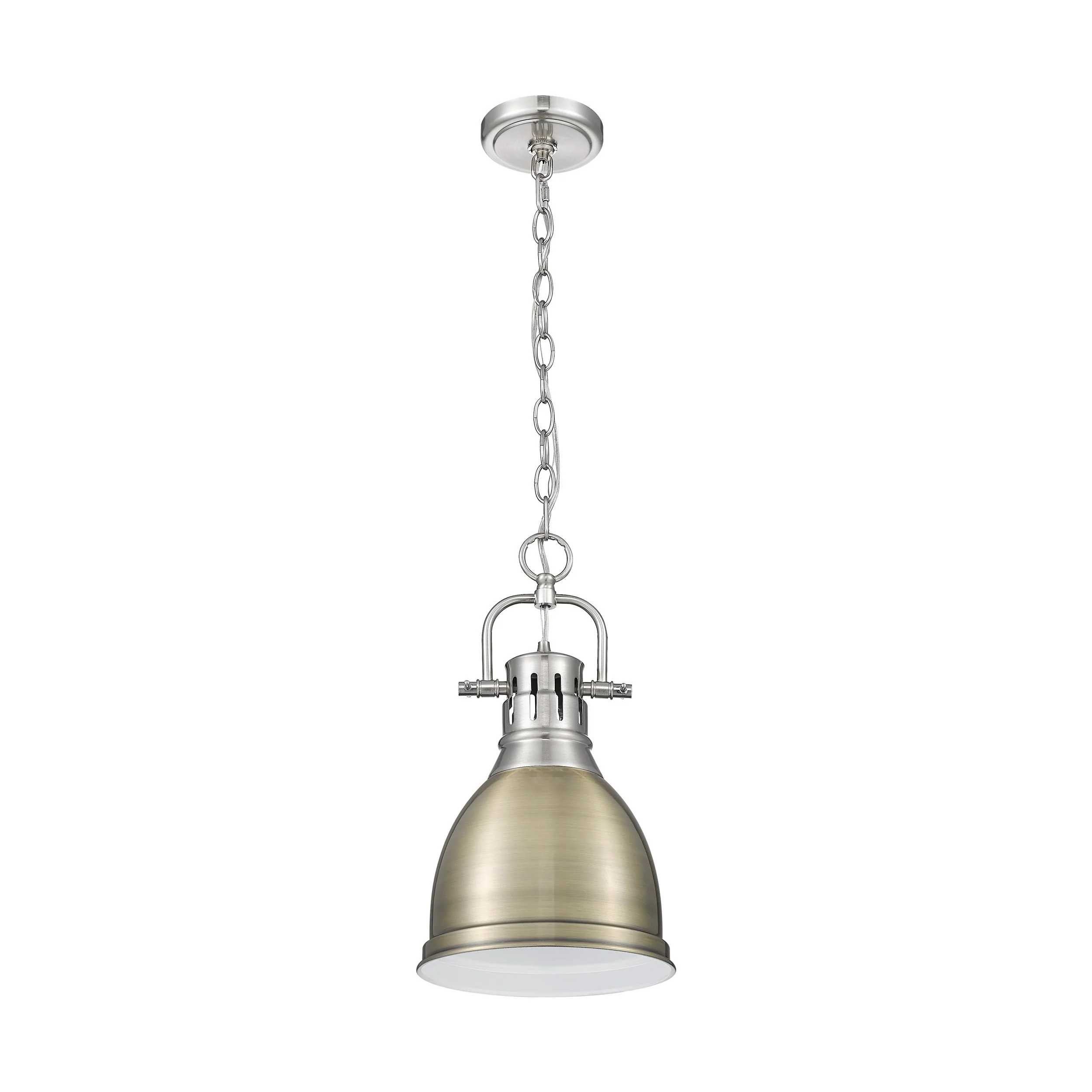 Duncan 1-light 9in Chain Hung Pendant in Pewter and Aged Brass shade - Image 3