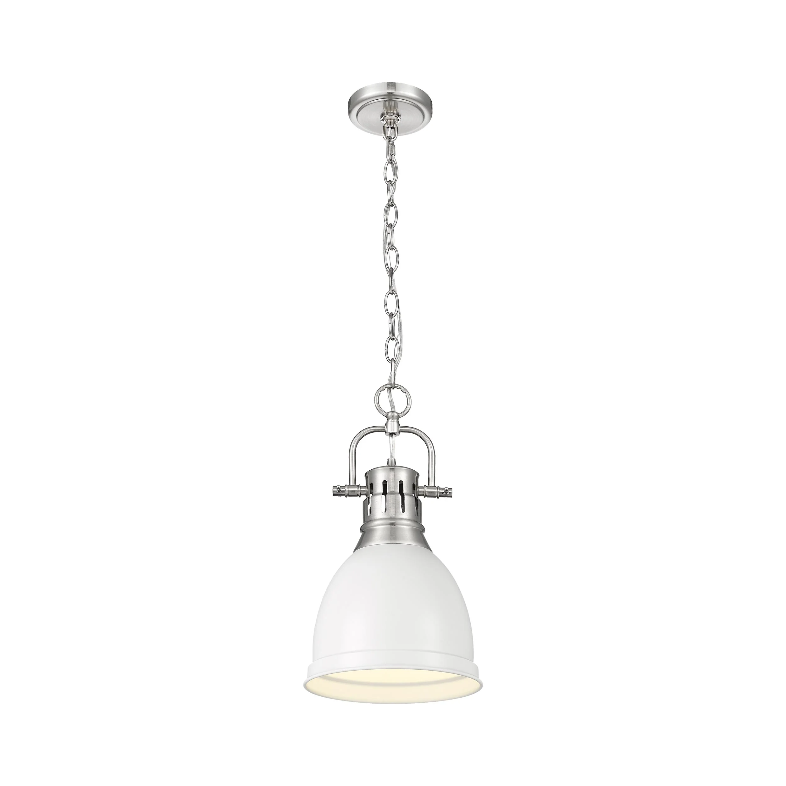 Duncan 1-light 9in Chain Hung Pendant in Pewter and Matte White shade - Image 2
