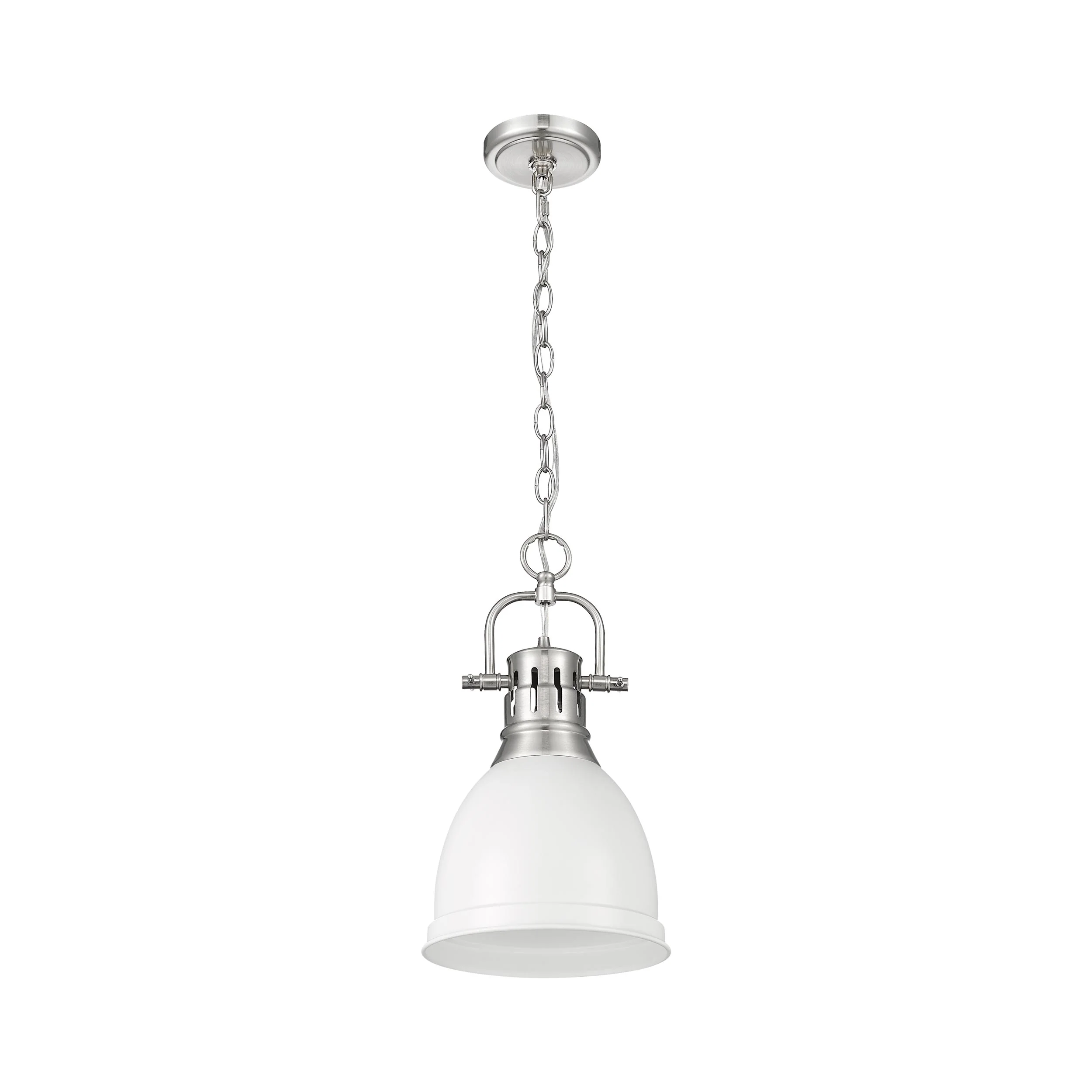 Duncan 1-light 9in Chain Hung Pendant in Pewter and Matte White shade - Image 3