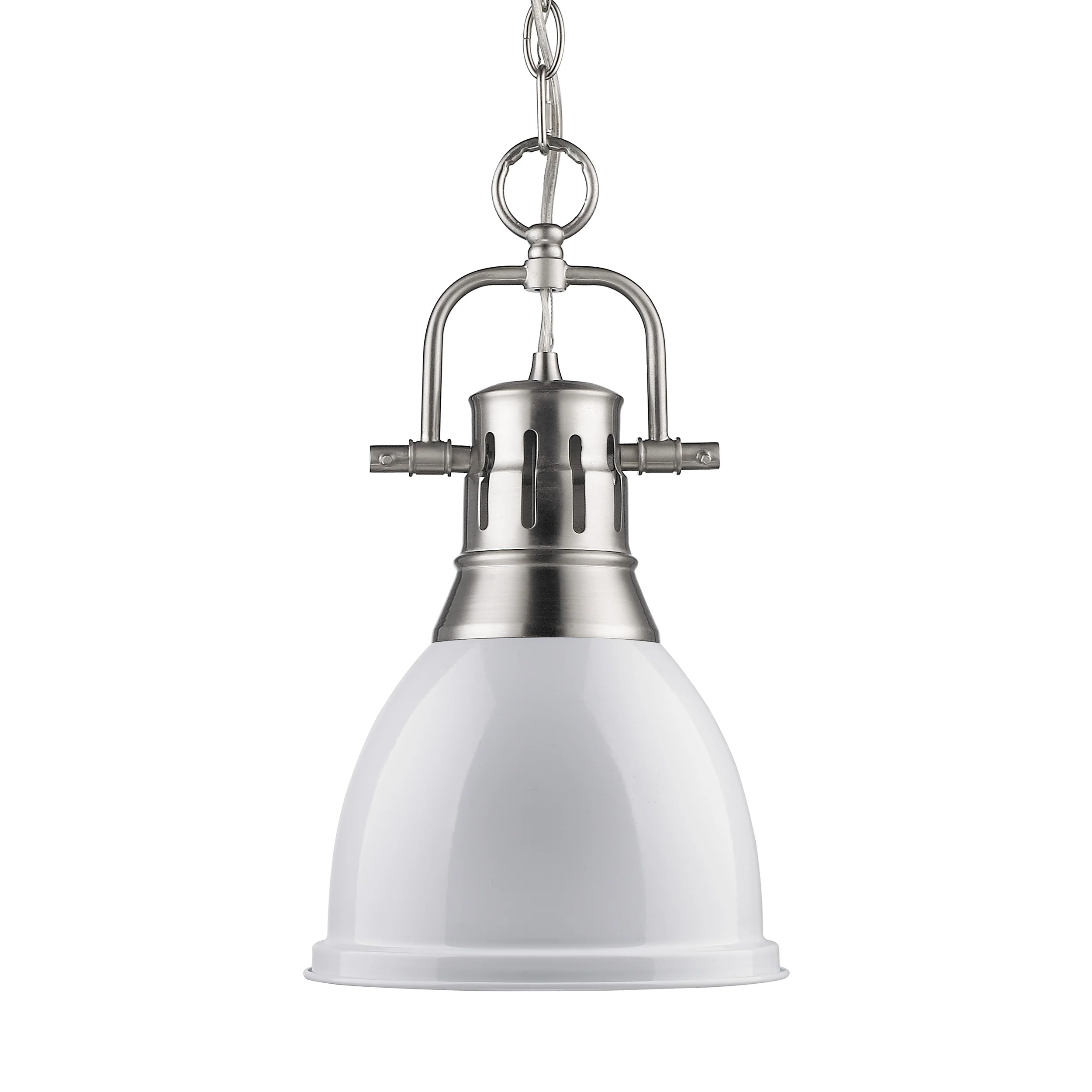 Duncan 1-light 9in Chain Hung Pendant in Pewter and White shade