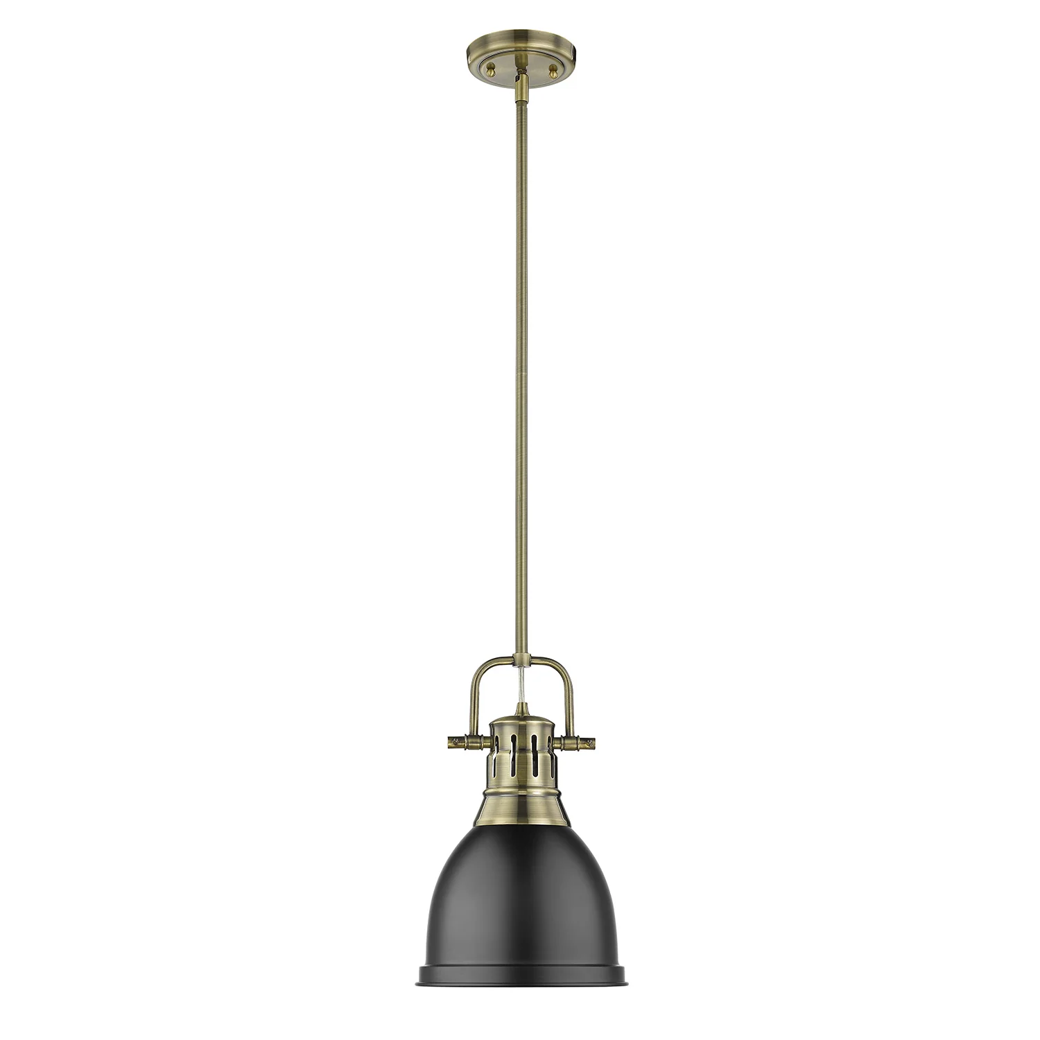 Duncan 1-light 9in Rod Hung Pendant in Aged Brass and Matte Black shade - Image 2