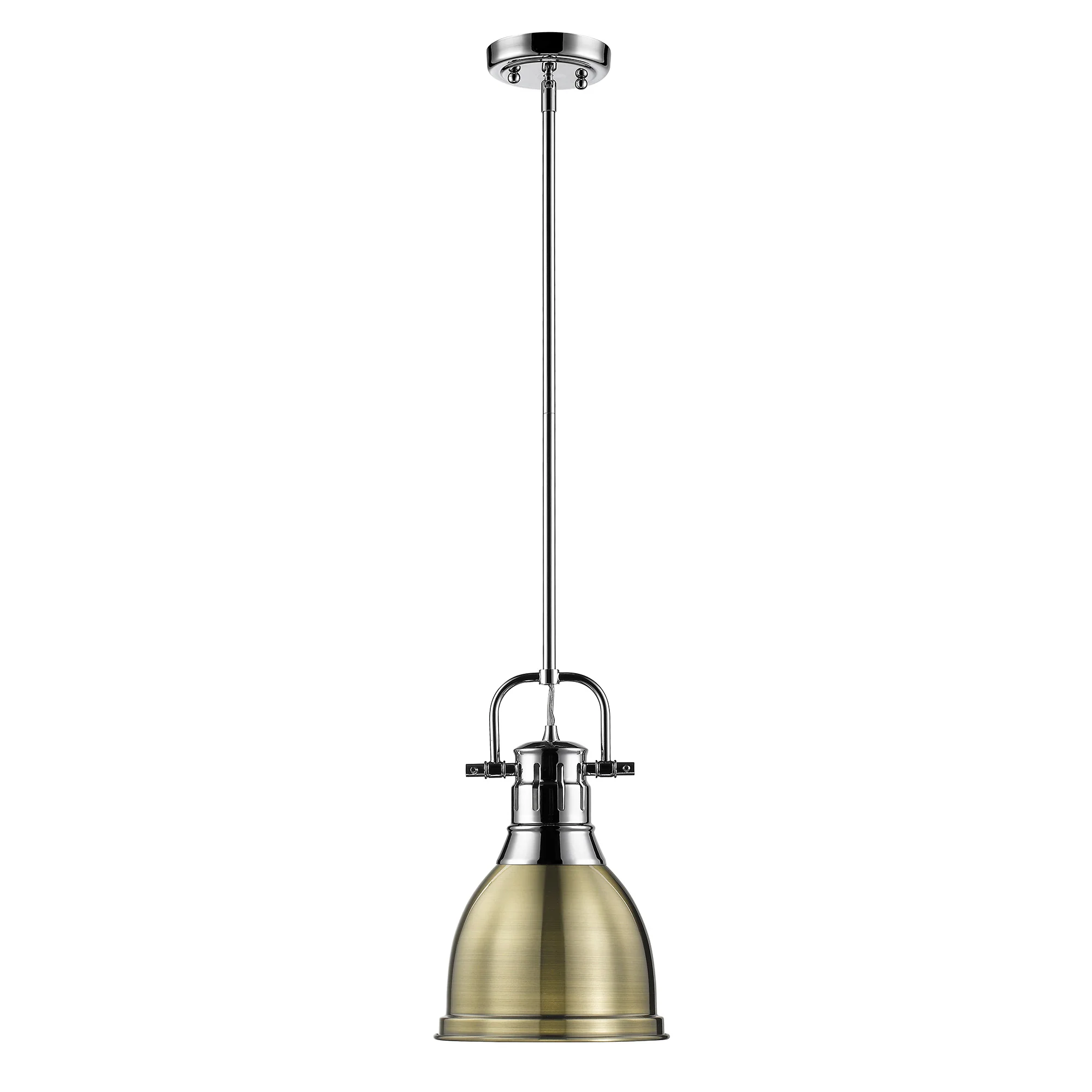 Duncan 1-light 9in Rod Hung Pendant in Chrome and Aged Brass shade - Image 2