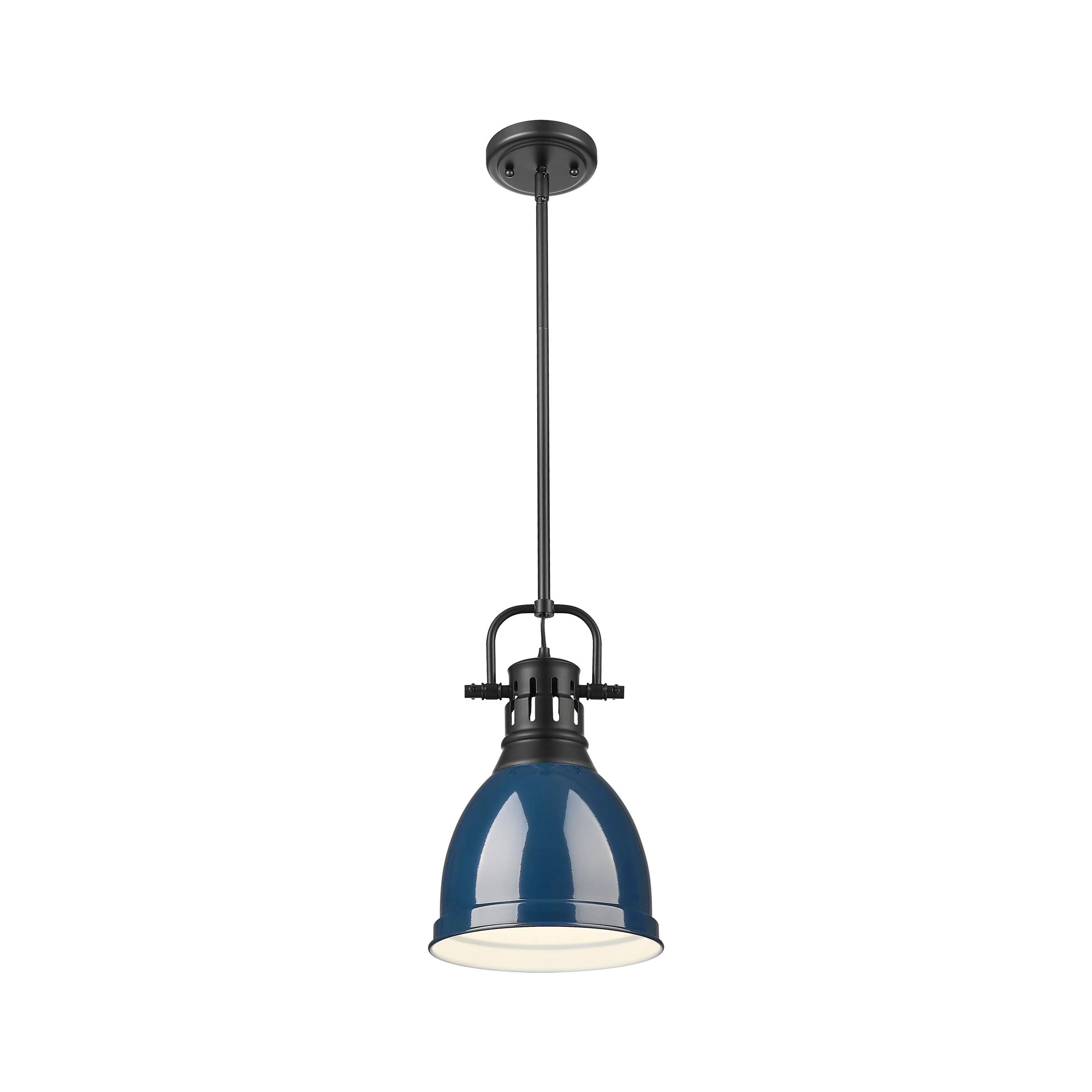 Duncan 1-light 9in Rod Hung Pendant in Matte Black and Navy Blue shade - Image 2