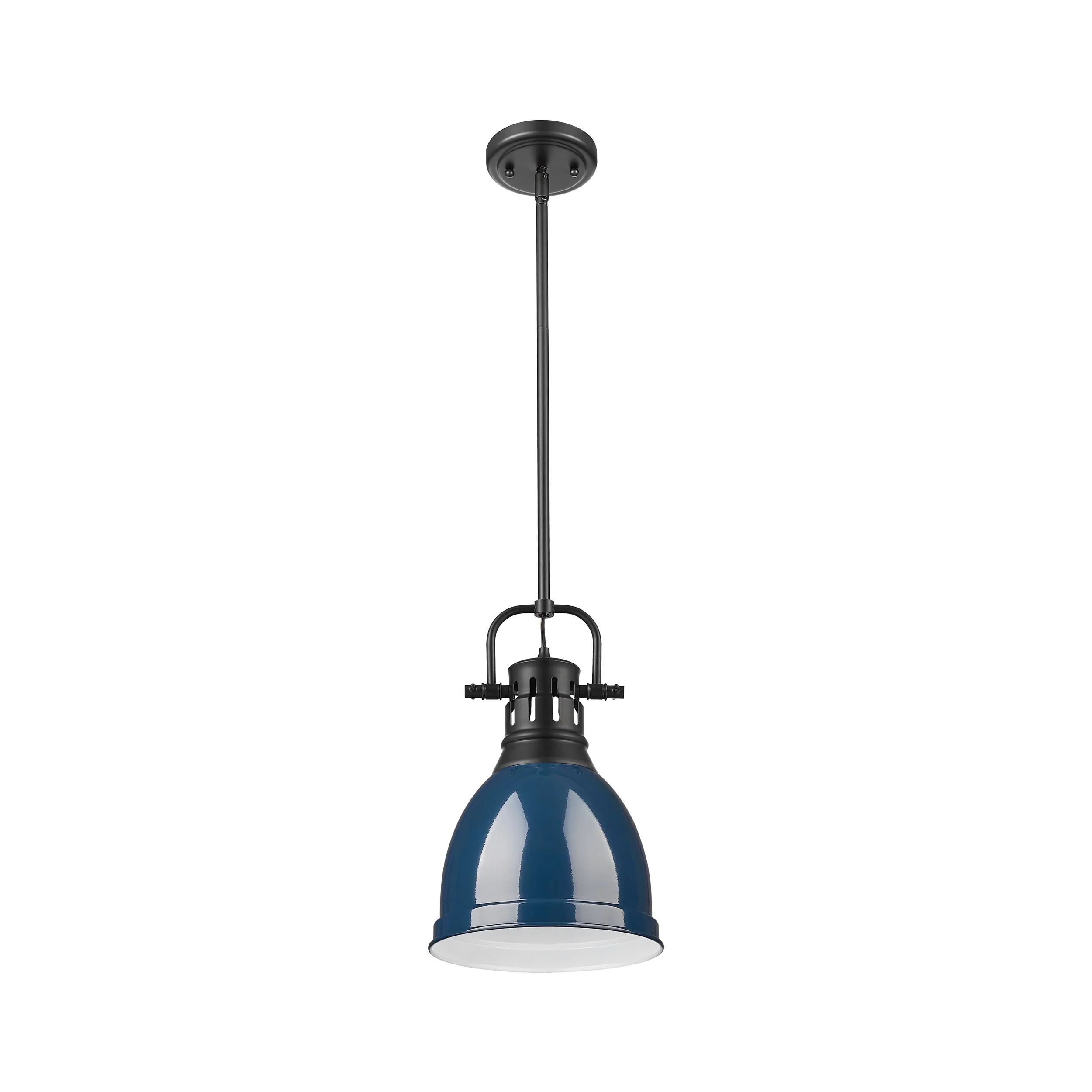 Duncan 1-light 9in Rod Hung Pendant in Matte Black and Navy Blue shade - Image 3