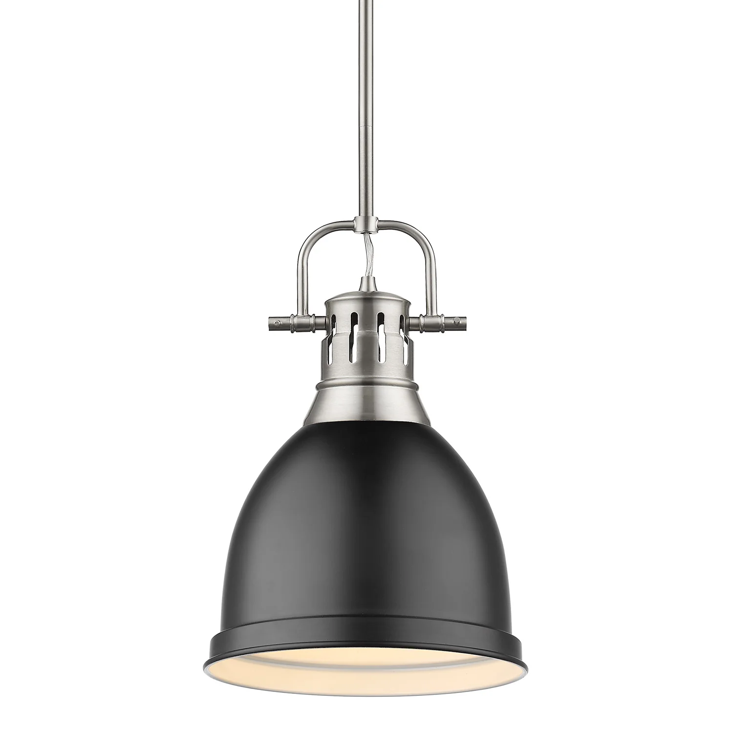 Duncan 1-light 9in Rod Hung Pendant in Pewter and Matte Black shade