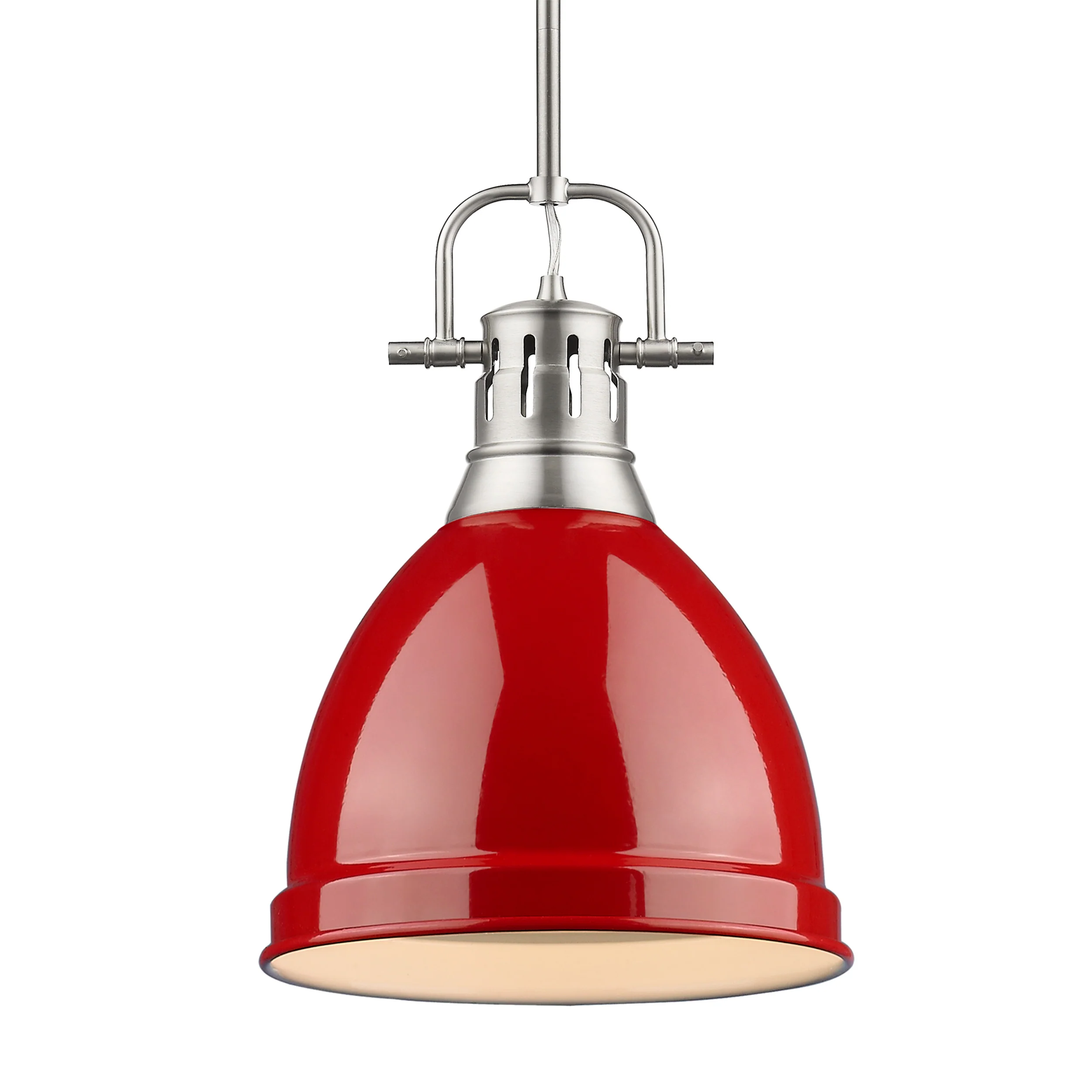 Duncan 1-light 9in Rod Hung Pendant in Pewter and Red shade