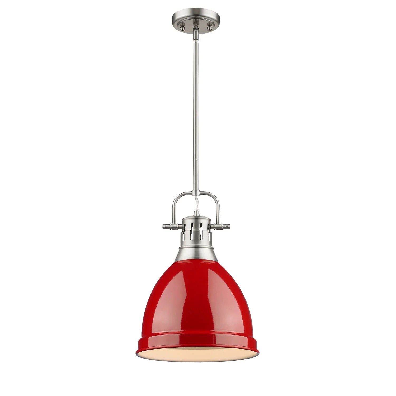 Duncan 1-light 9in Rod Hung Pendant in Pewter and Red shade - Image 3
