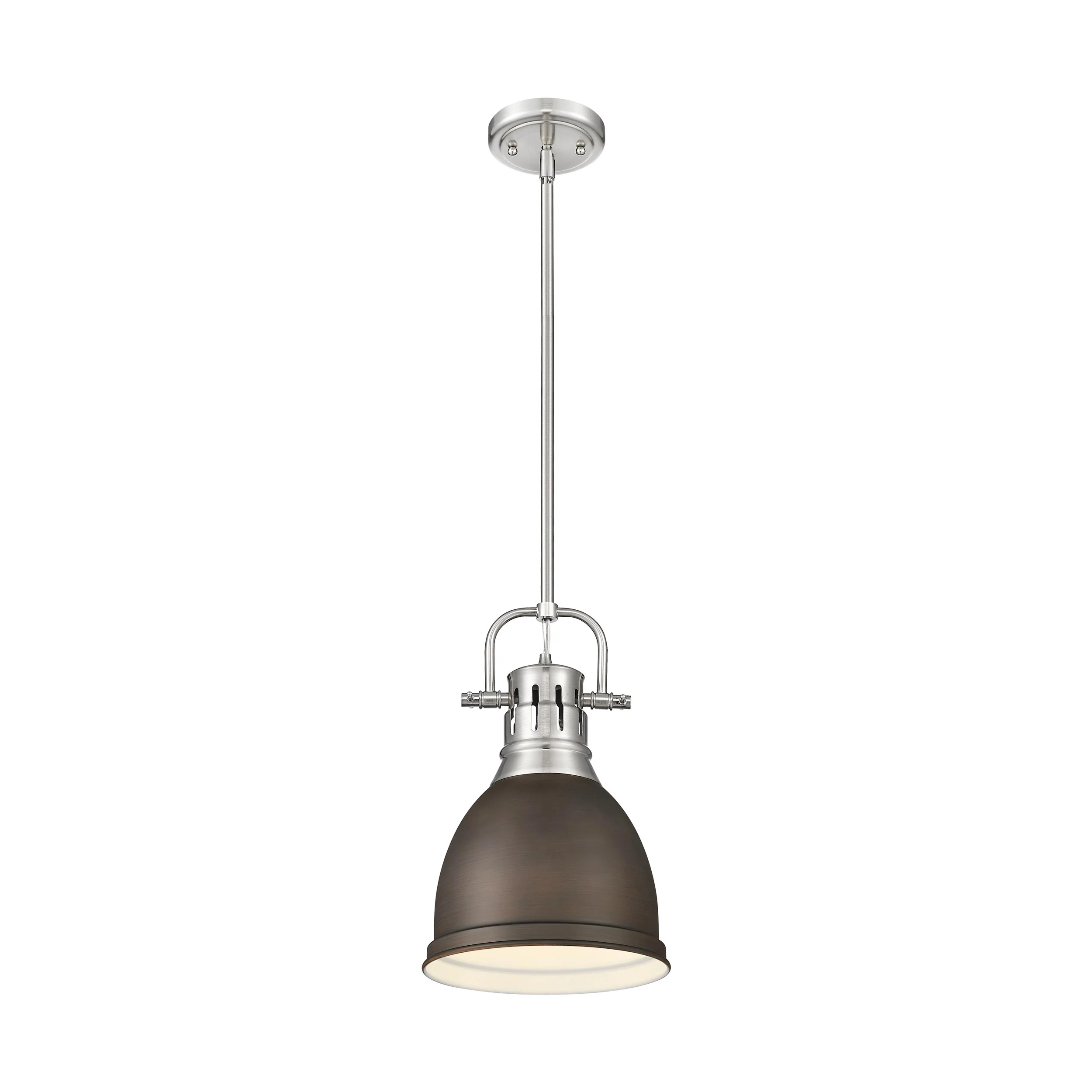Duncan 1-light 9in Rod Hung Pendant in Pewter and Rubbed Bronze shade - Image 3