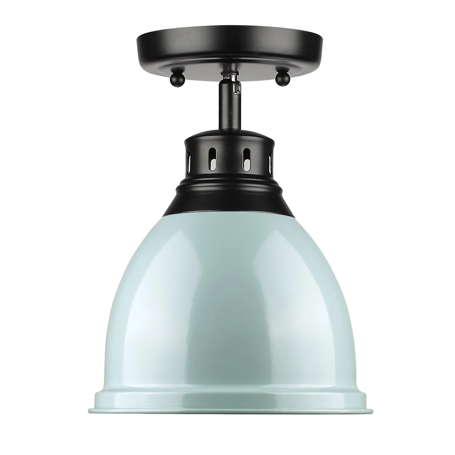 Duncan 1-light Flush Mount in Matte Black and Seafoam shade - Image 2