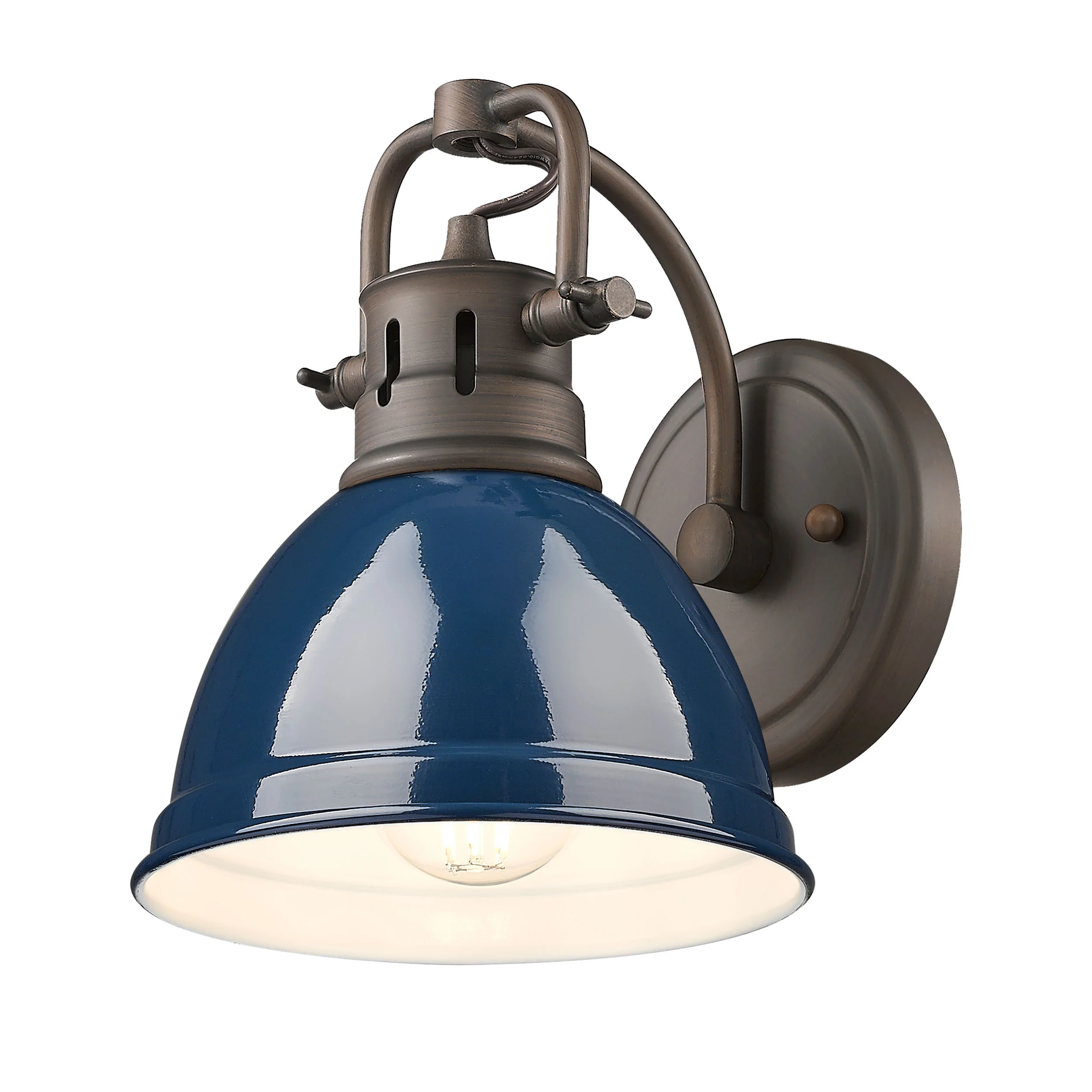Duncan 1-light Vanity in Rubbed Bronze and Navy Blue shade