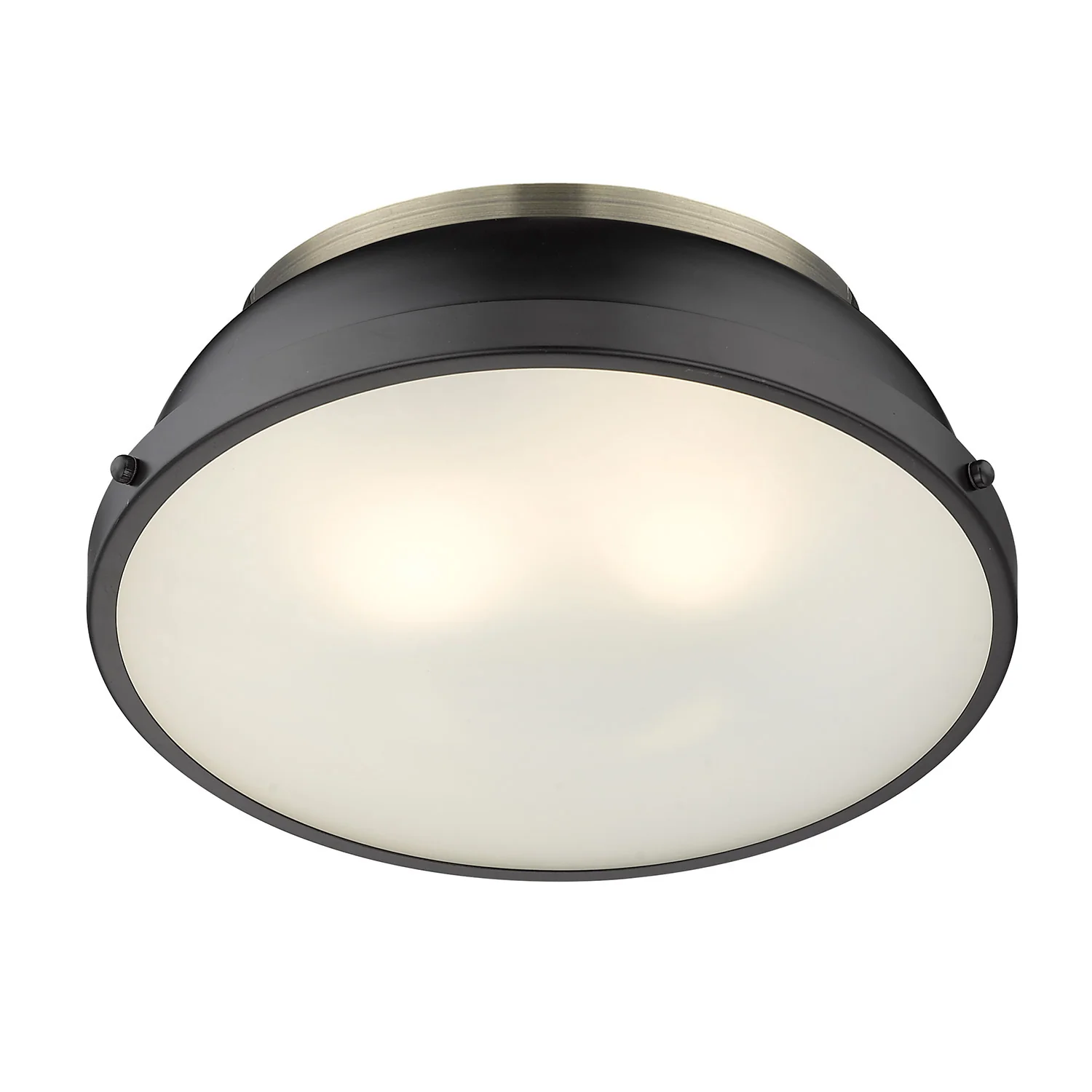 Duncan 2-light Flush Mount in Aged Brass and Matte Black shade - Image 2