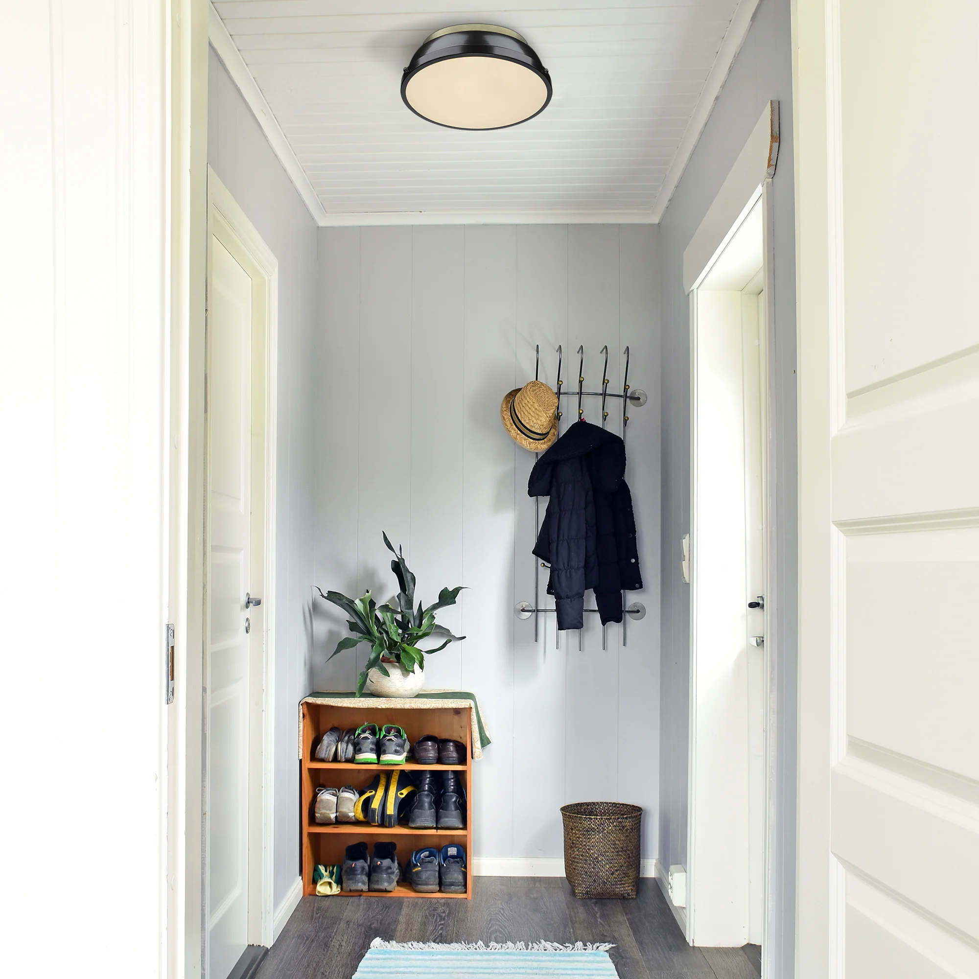 Duncan 2-light Flush Mount in Aged Brass and Matte Black shade - Image 4