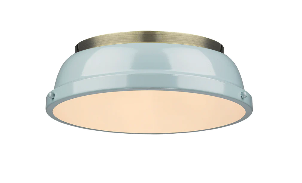 Duncan 2-light Flush Mount in Aged Brass and Seafoam shade