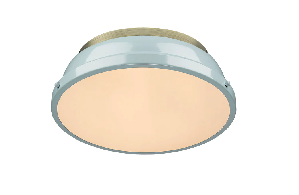 Duncan 2-light Flush Mount in Aged Brass and Seafoam shade - Image 2