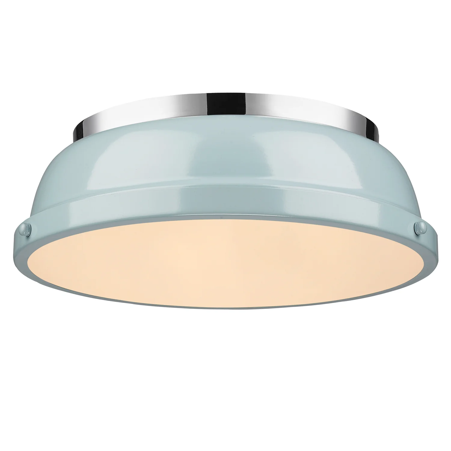 Duncan 2-light Flush Mount in Chrome and Seafoam shade