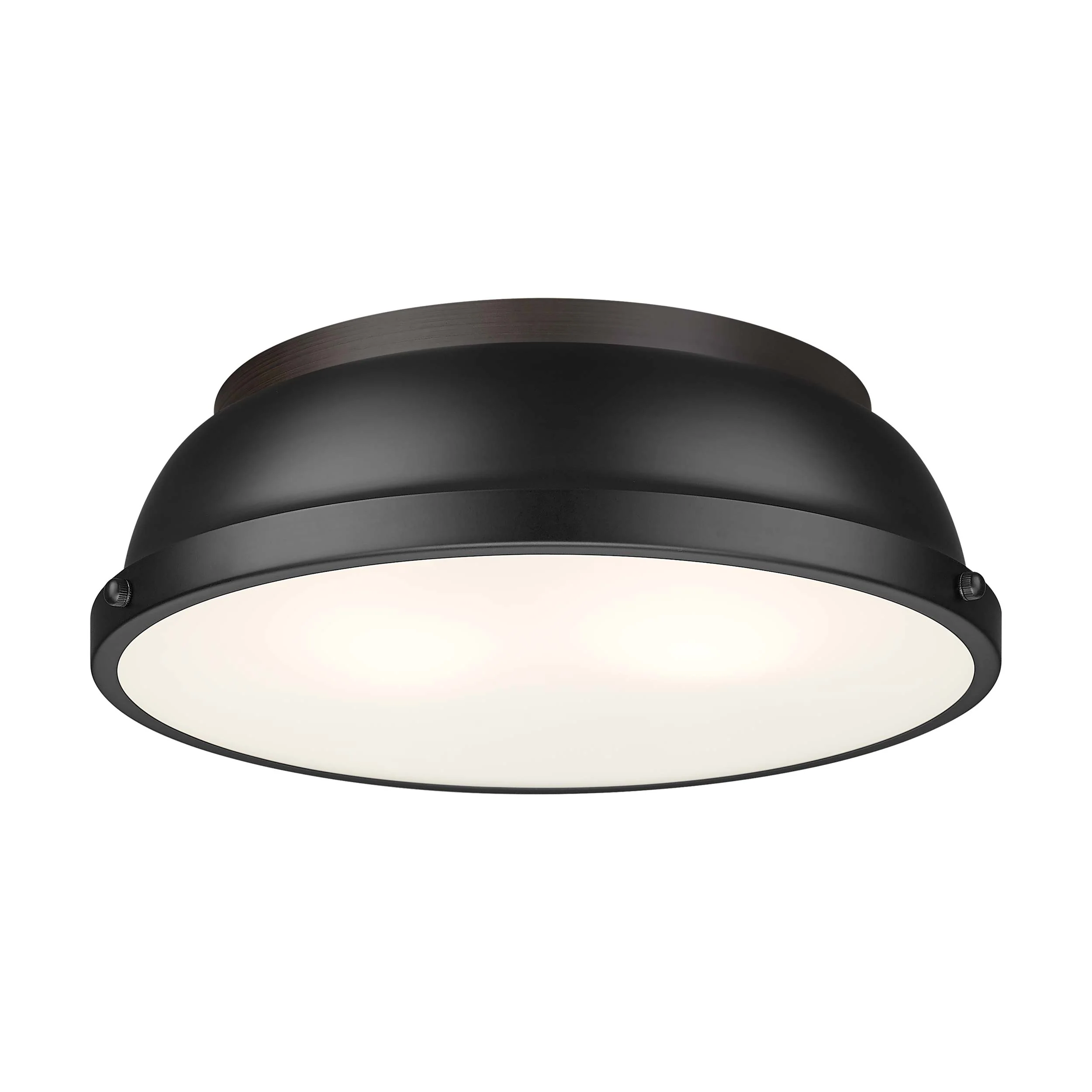 Duncan 2-light Flush Mount in Rubbed Bronze and Matte Black shade