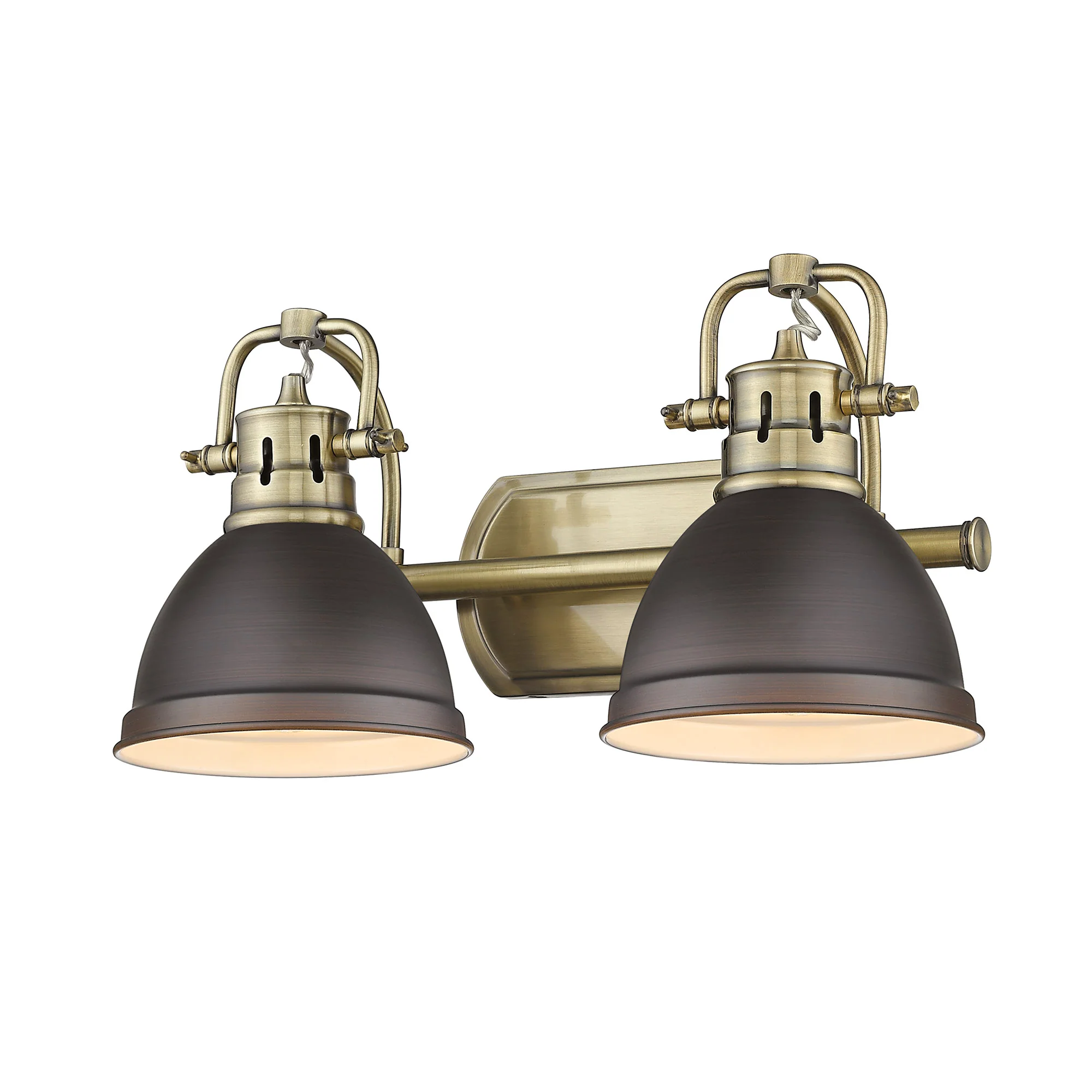 Duncan 2-light Vanity in Aged Brass and Rubbed Bronze shade