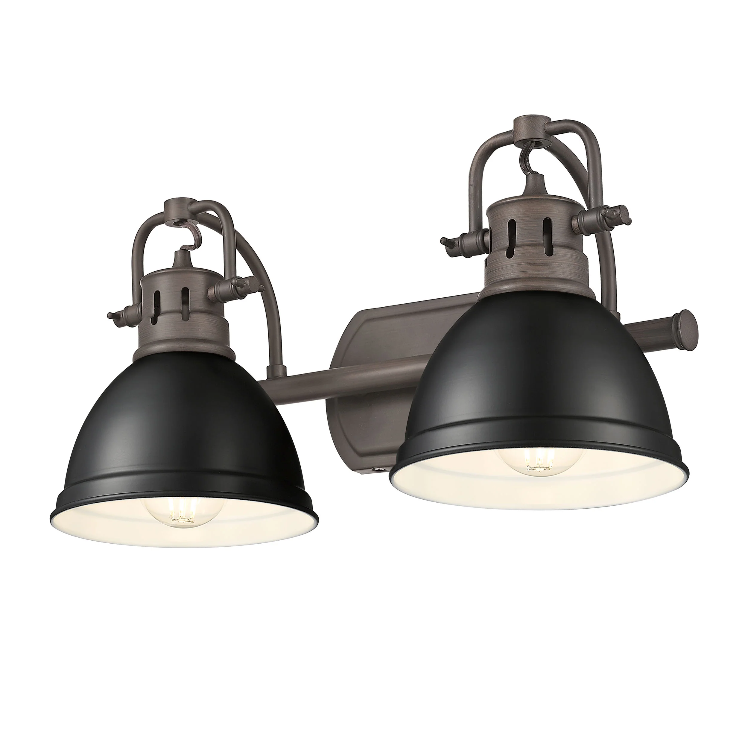 Duncan 2-light Vanity in Rubbed Bronze and Matte Black shade