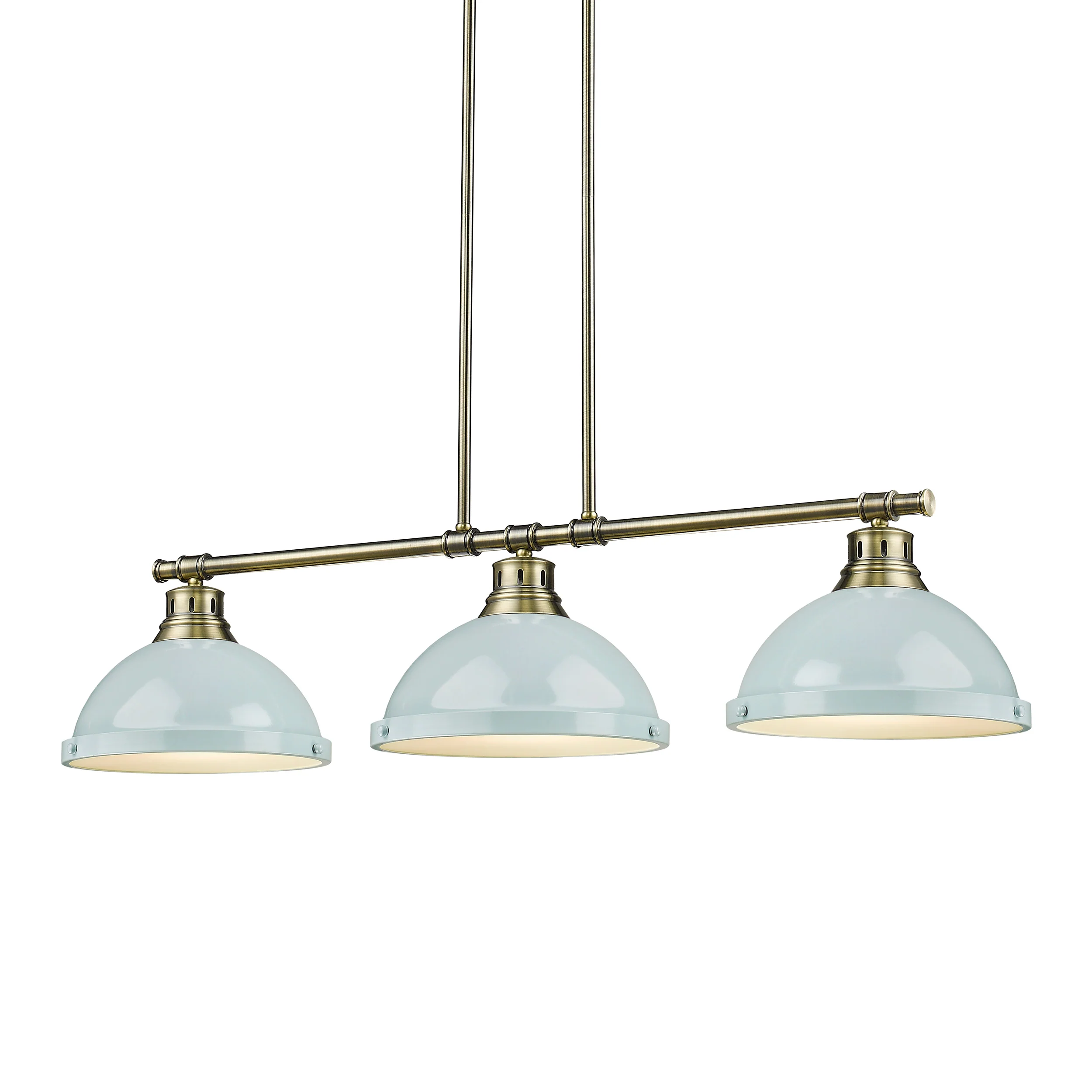 Duncan 3-light Island Light in Aged Brass and Seafoam shade