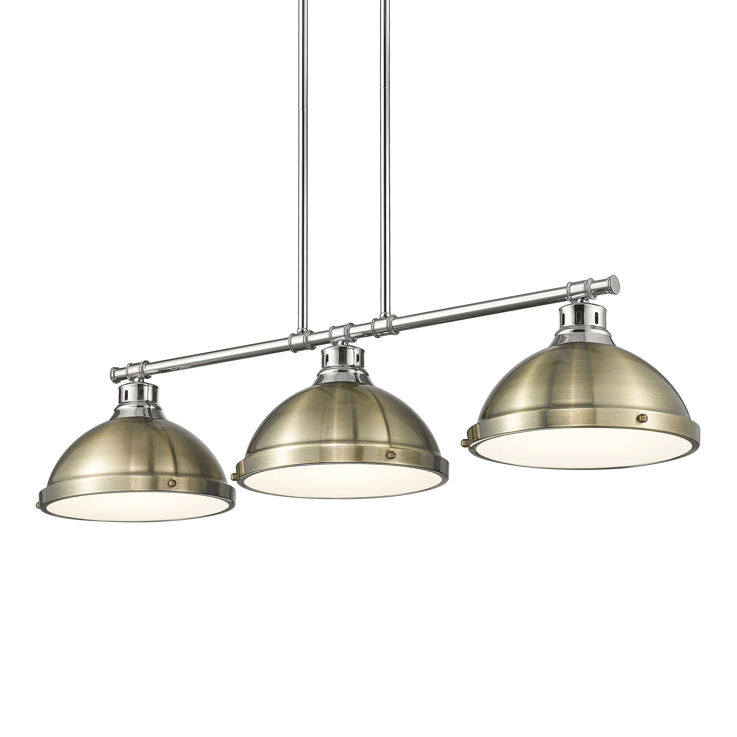 Duncan 3-light Island Light in Chrome and Aged Brass shade