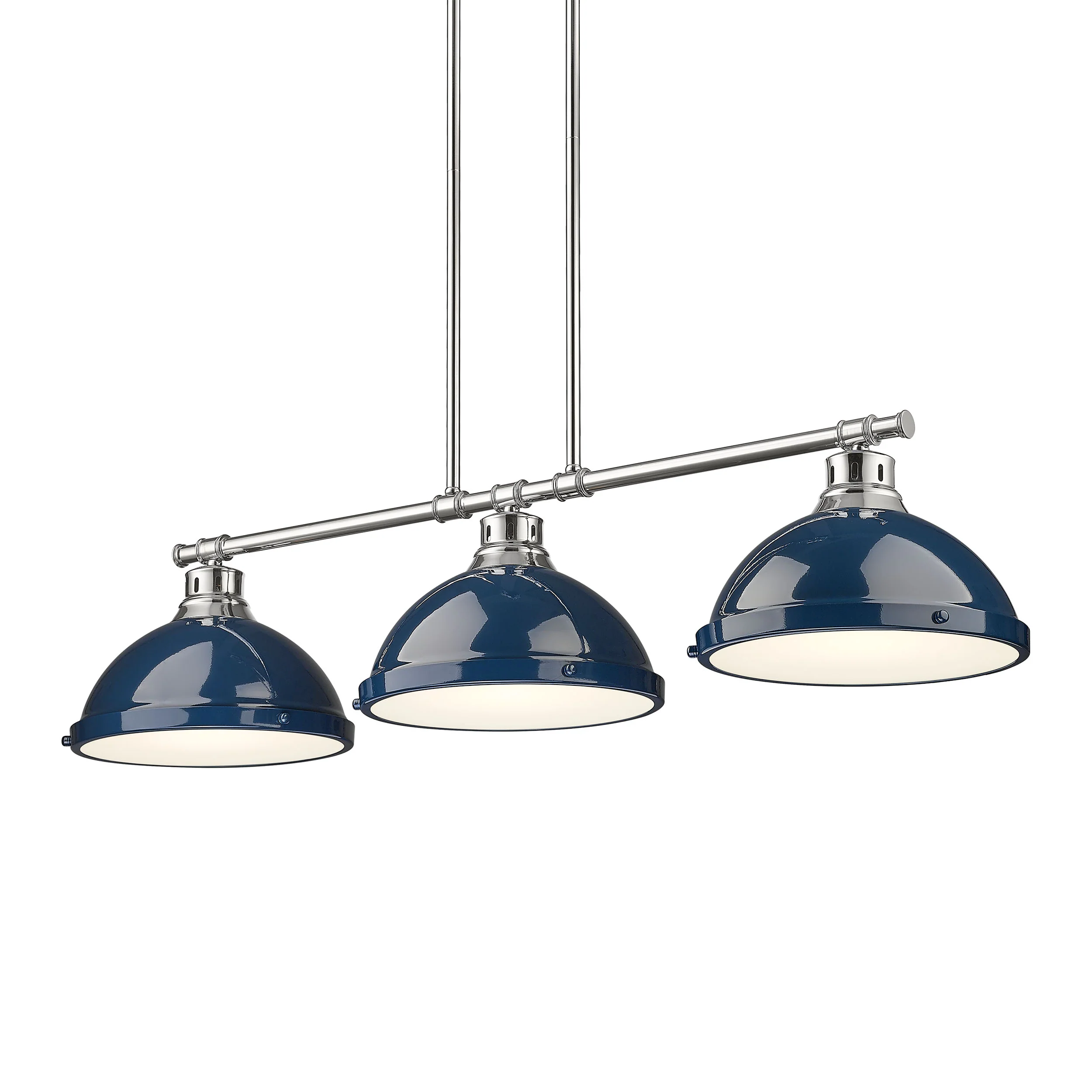Duncan 3-light Island Light in Chrome and Navy Blue shade