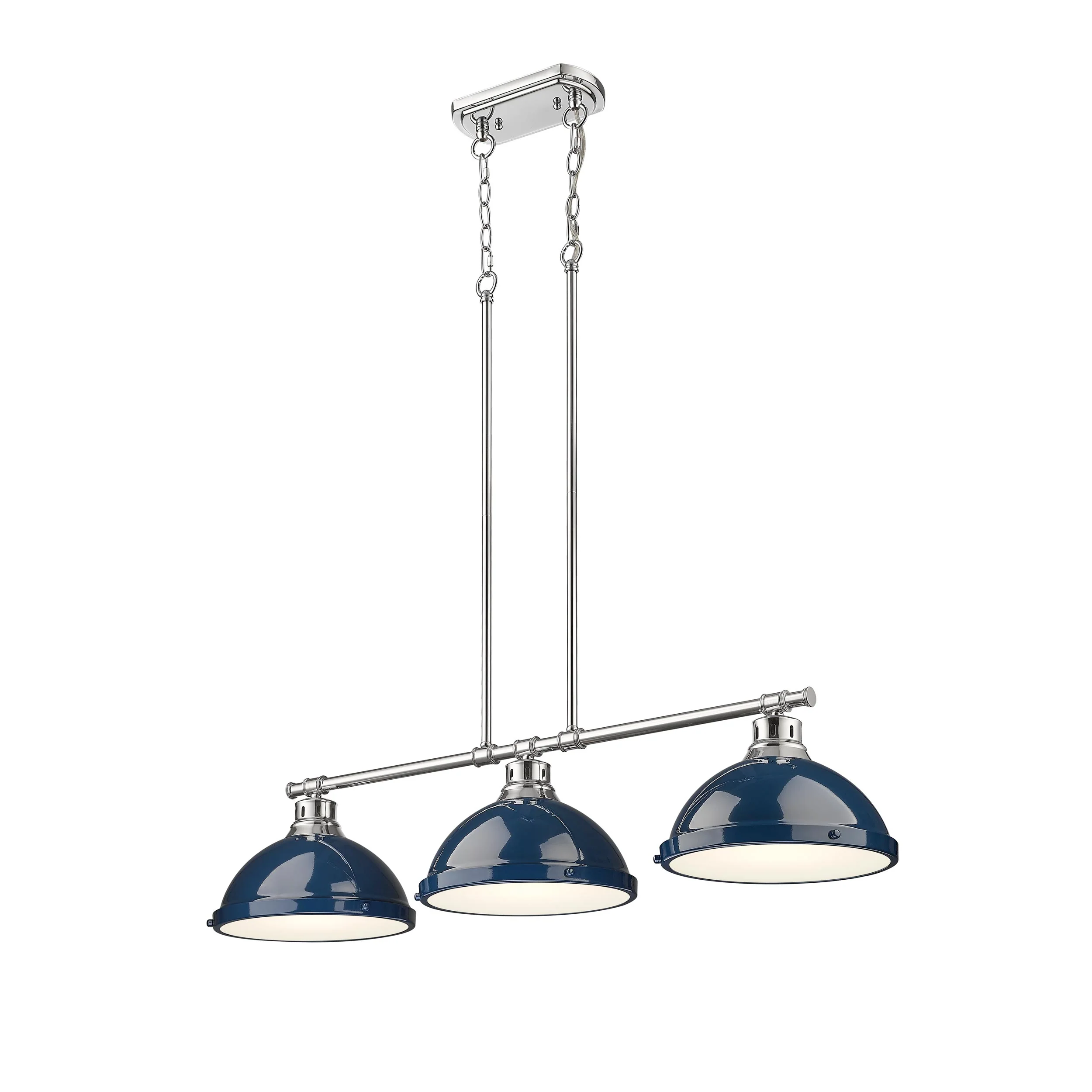 Duncan 3-light Island Light in Chrome and Navy Blue shade - Image 3