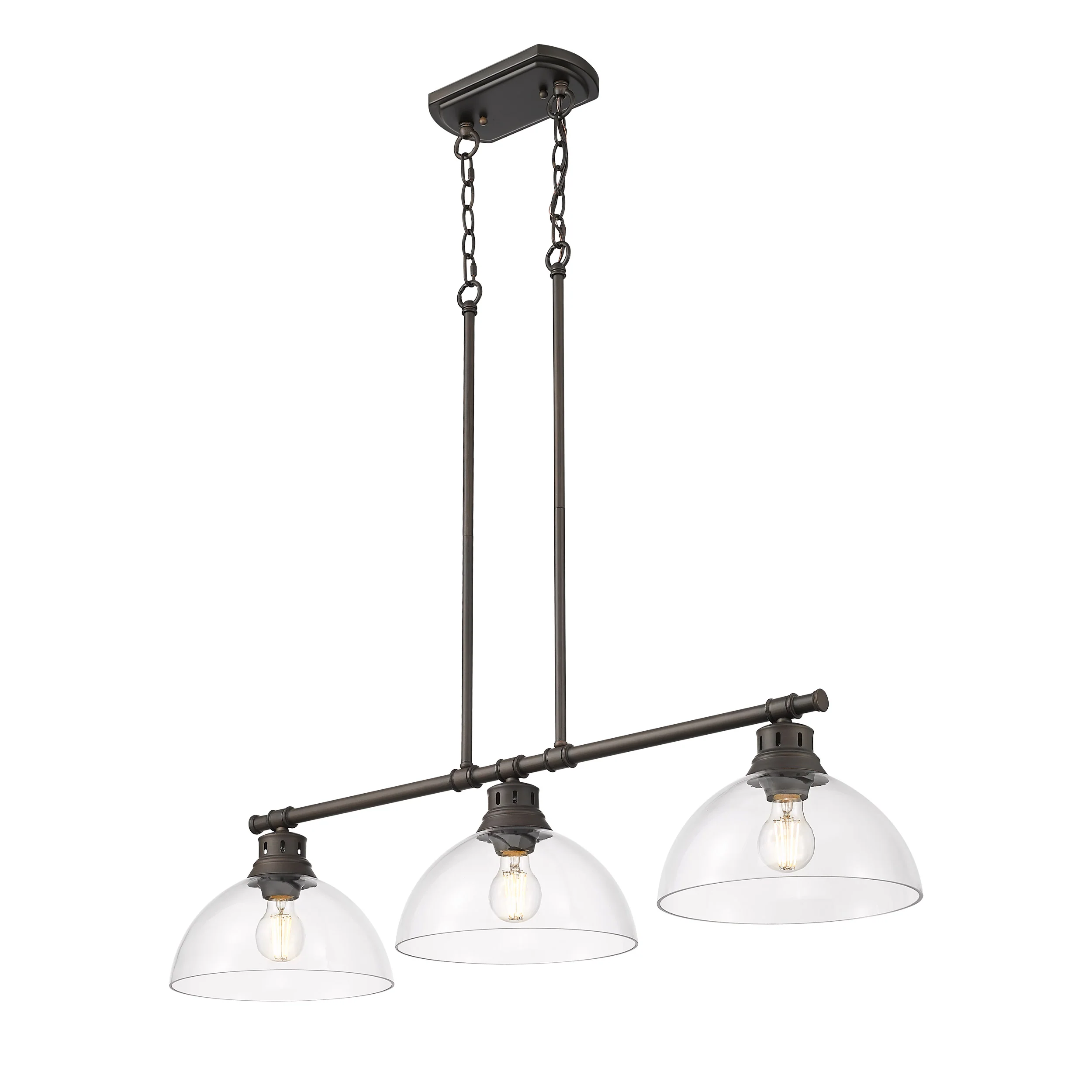 Duncan 3-light Island Light in Rubbed Bronze and Clear Glass - Image 3