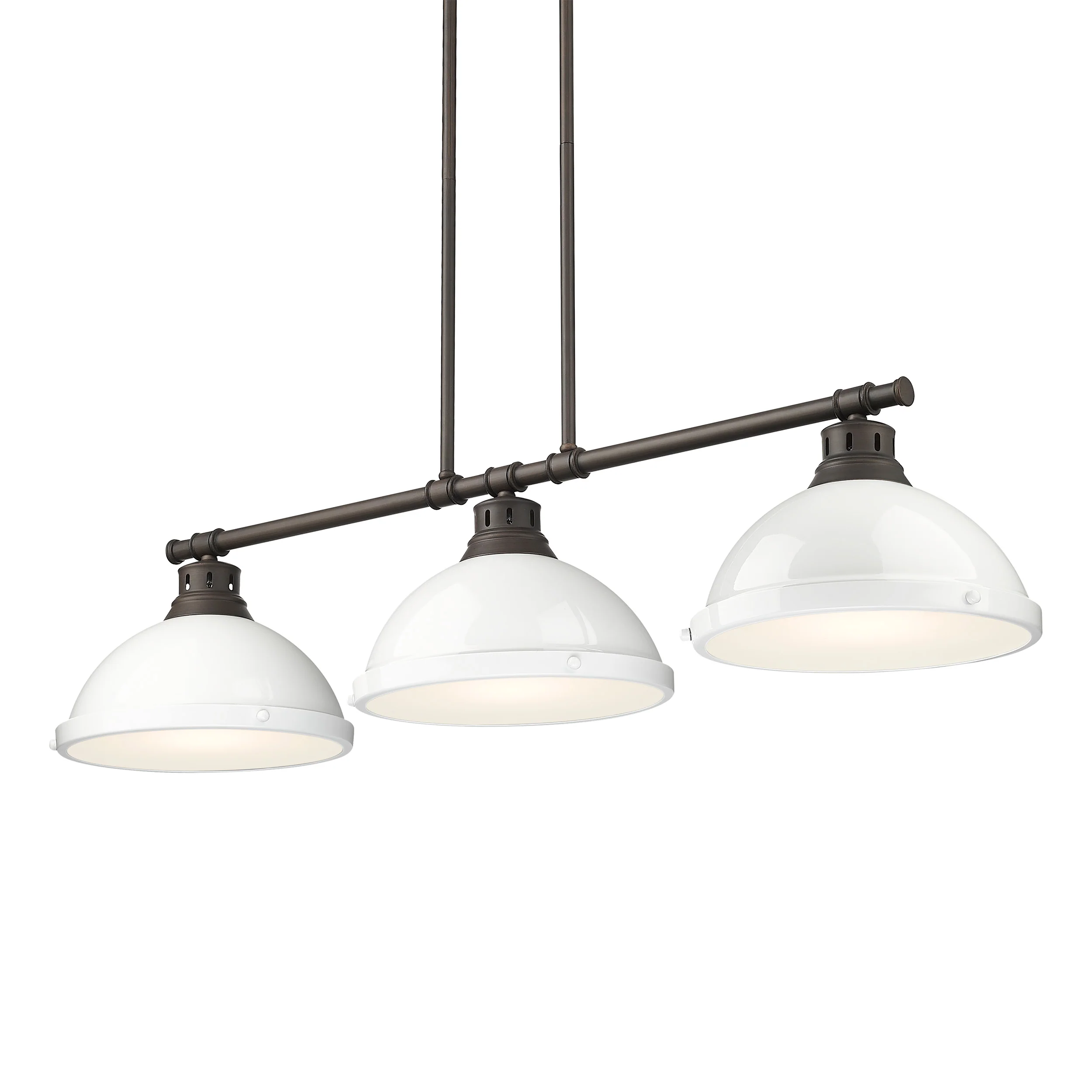 Duncan 3-light Island Light in Rubbed Bronze and White shade
