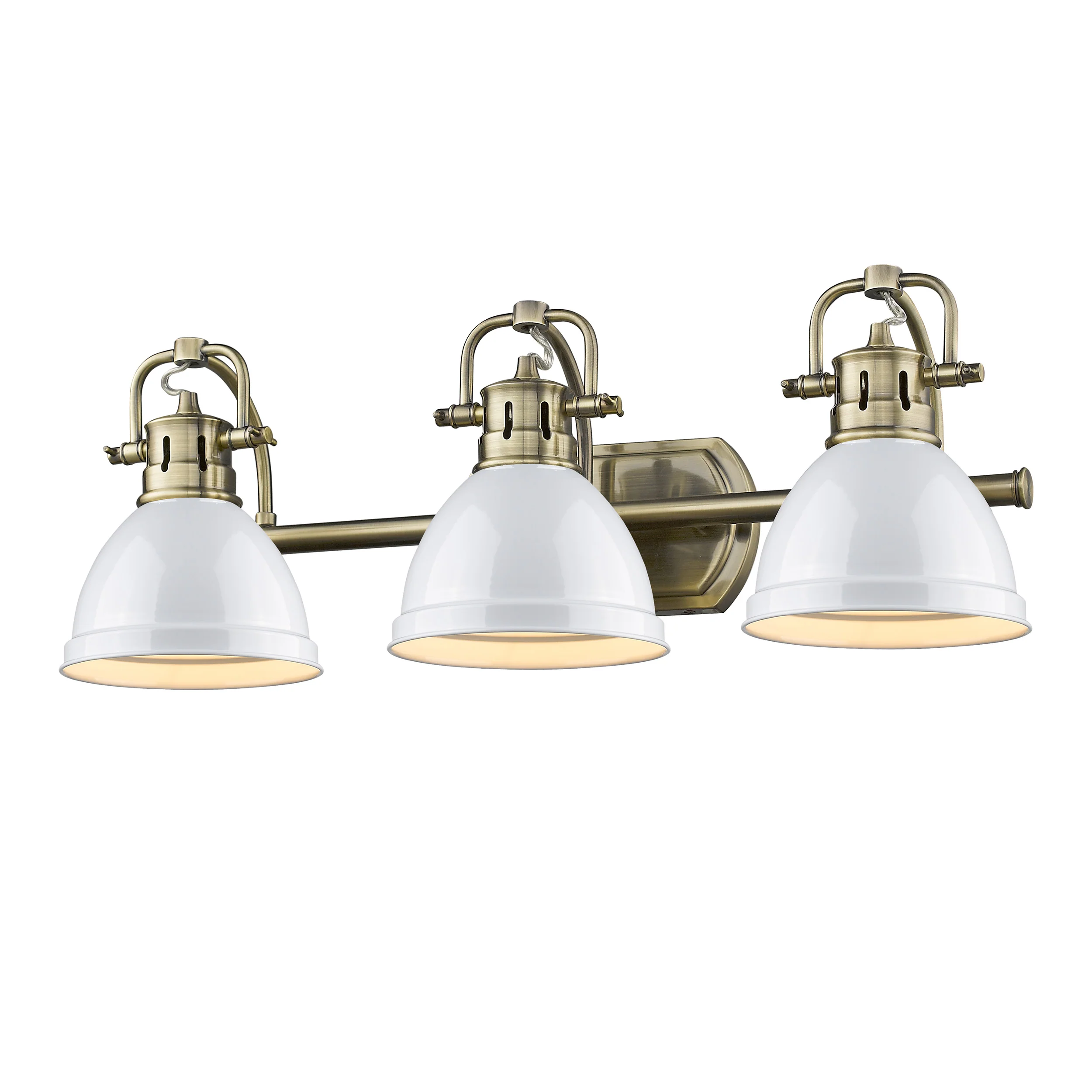 Duncan 3-light Vanity in Aged Brass and White shade